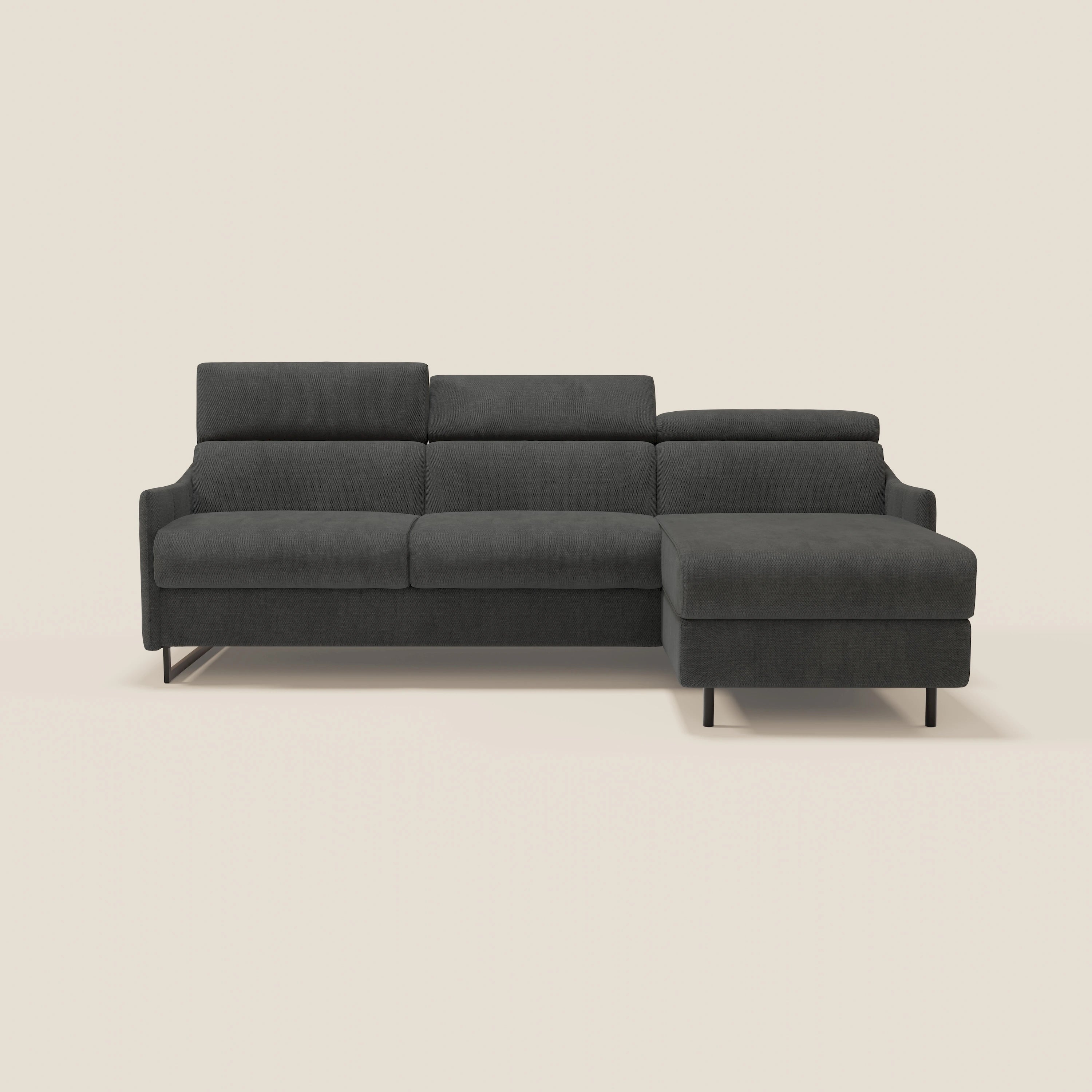 Loto Divano Letto Angolare con Penisola contenitore, Poggiatesta, Materasso Alto H18 in morbido tessuto impermeabile T14 - divani.store