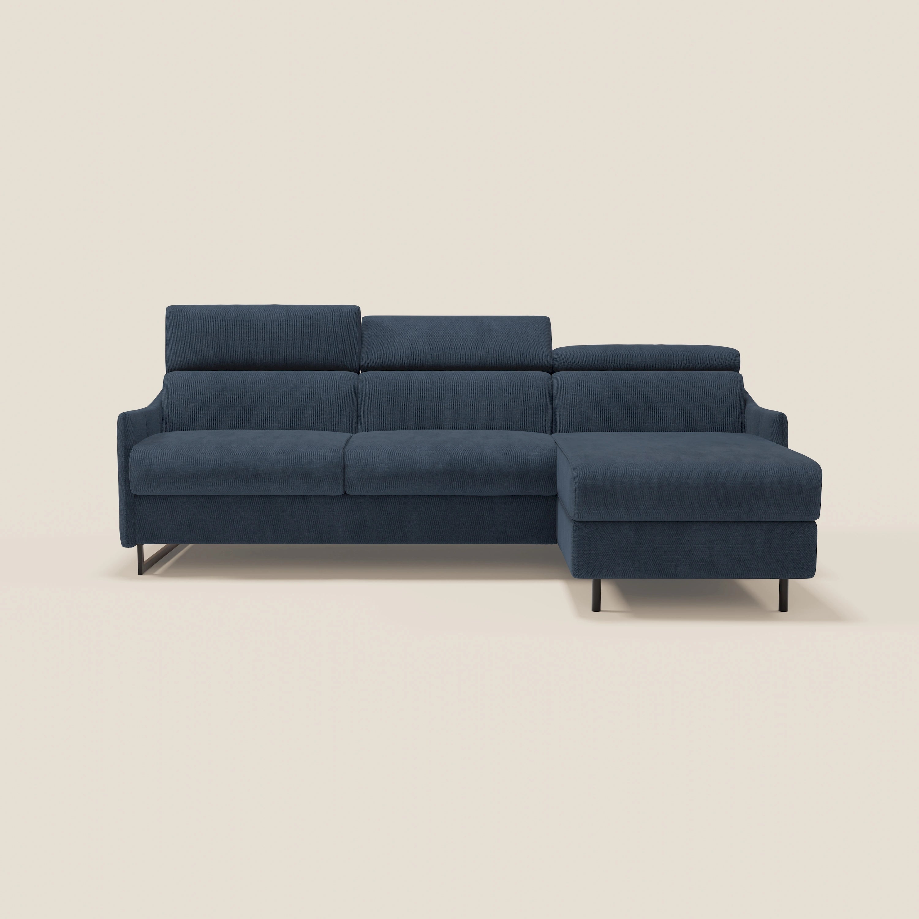 Loto Divano Letto Angolare con Penisola contenitore, Poggiatesta, Materasso Alto H18 in morbido tessuto impermeabile T14 - divani.store