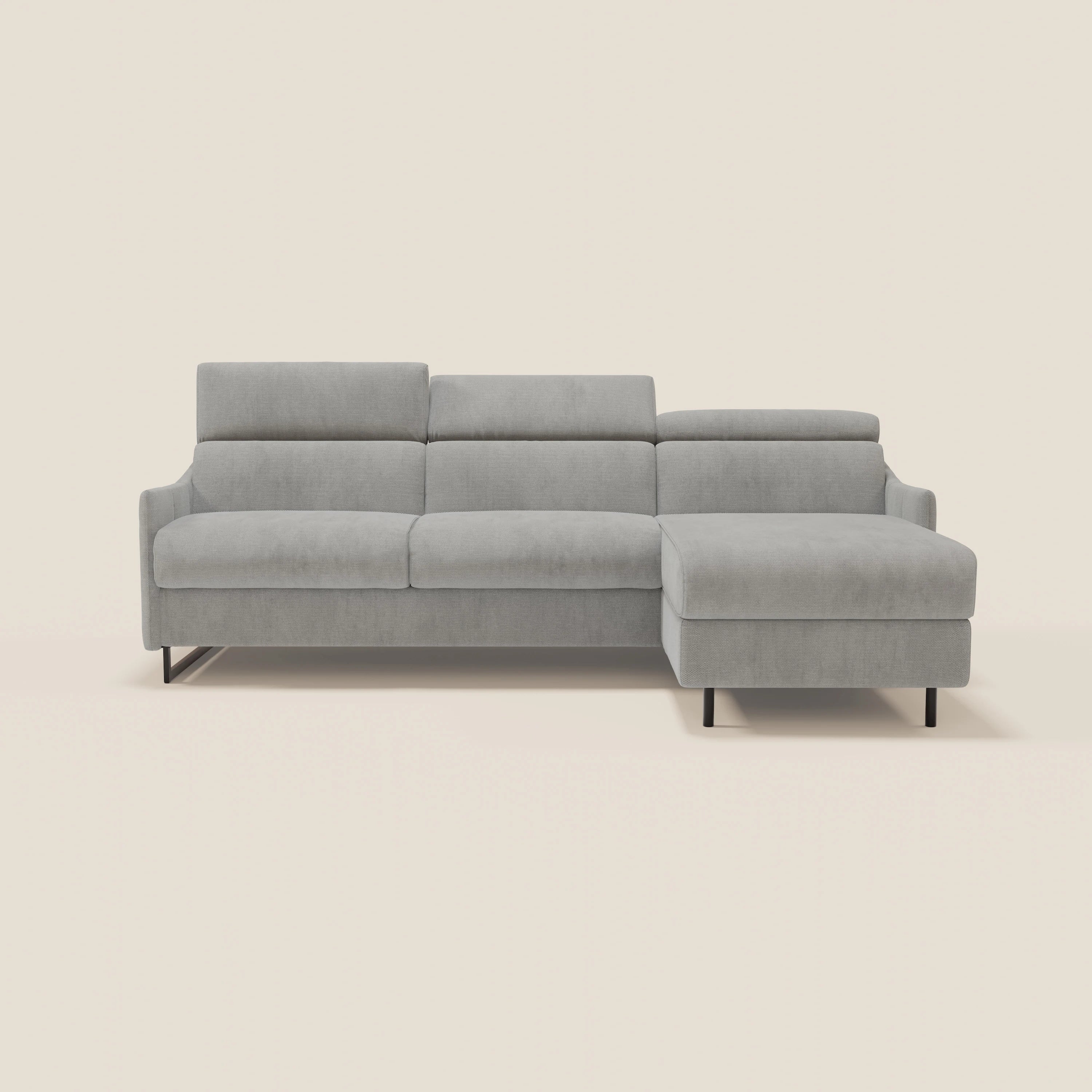 Loto Divano Letto Angolare con Penisola contenitore, Poggiatesta, Materasso Alto H18 in morbido tessuto impermeabile T14 - divani.store