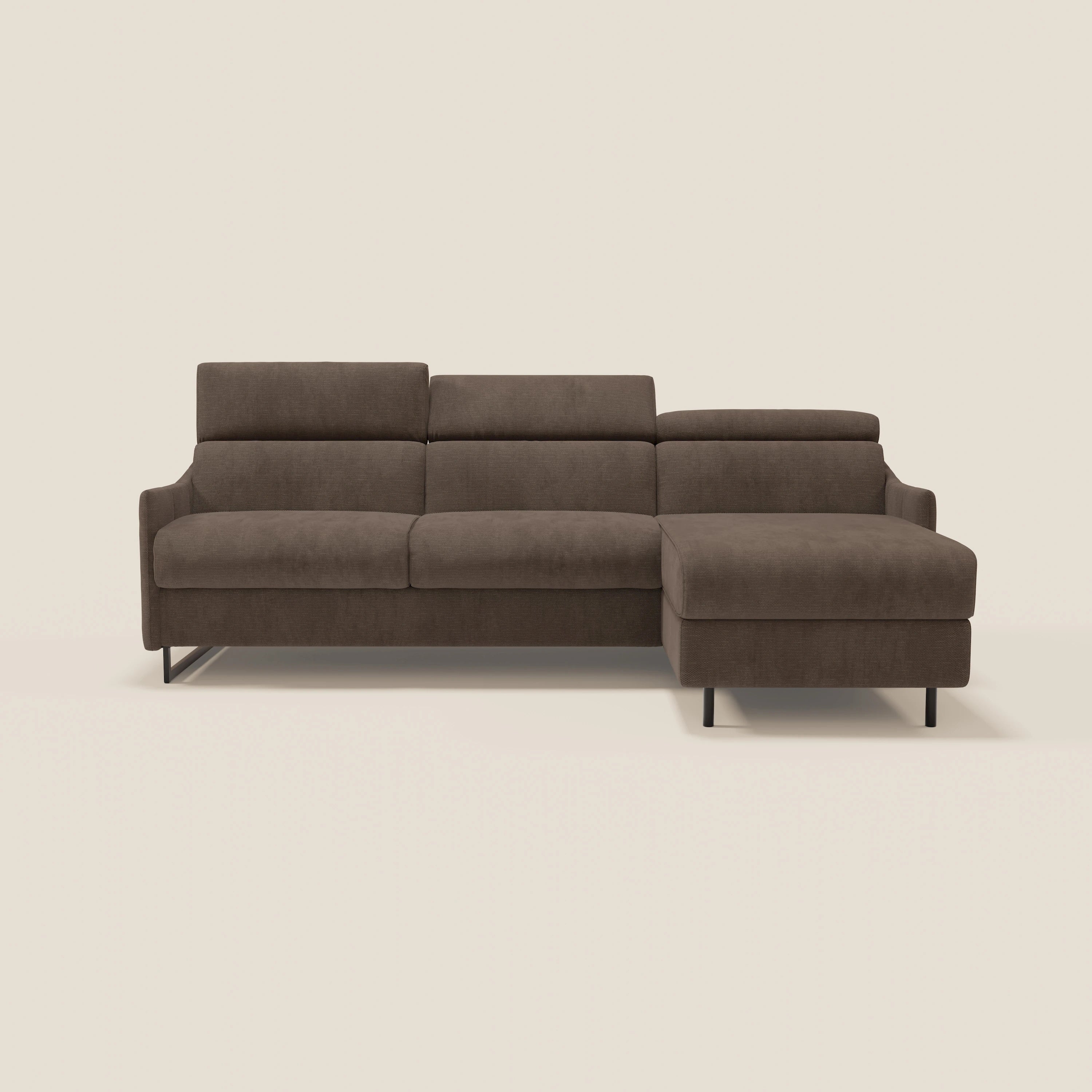 Loto Divano Letto Angolare con Penisola contenitore, Poggiatesta, Materasso Alto H18 in morbido tessuto impermeabile T14 - divani.store