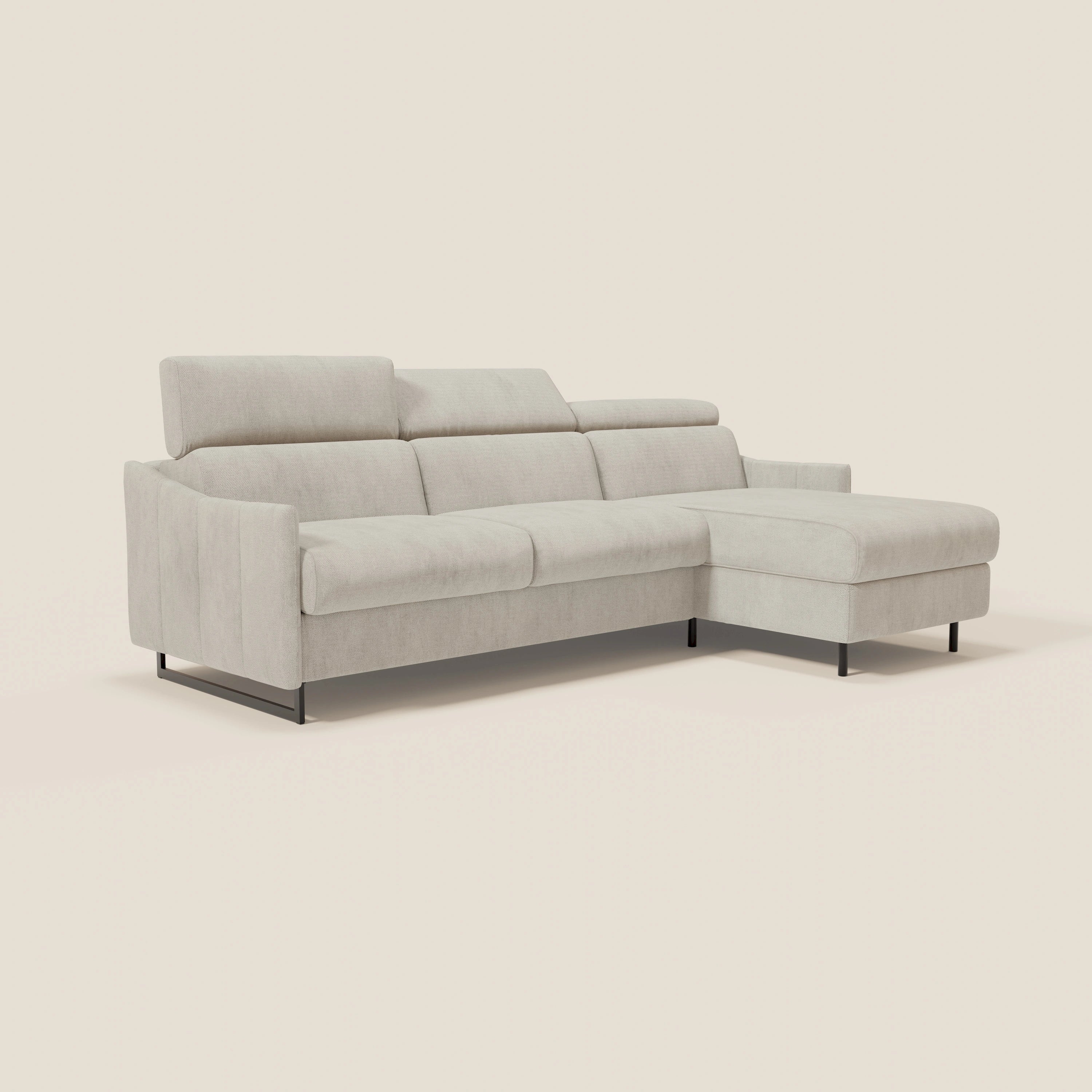 Loto Divano Letto Angolare con Penisola contenitore, Poggiatesta, Materasso Alto H18 in morbido tessuto impermeabile T14 - divani.store