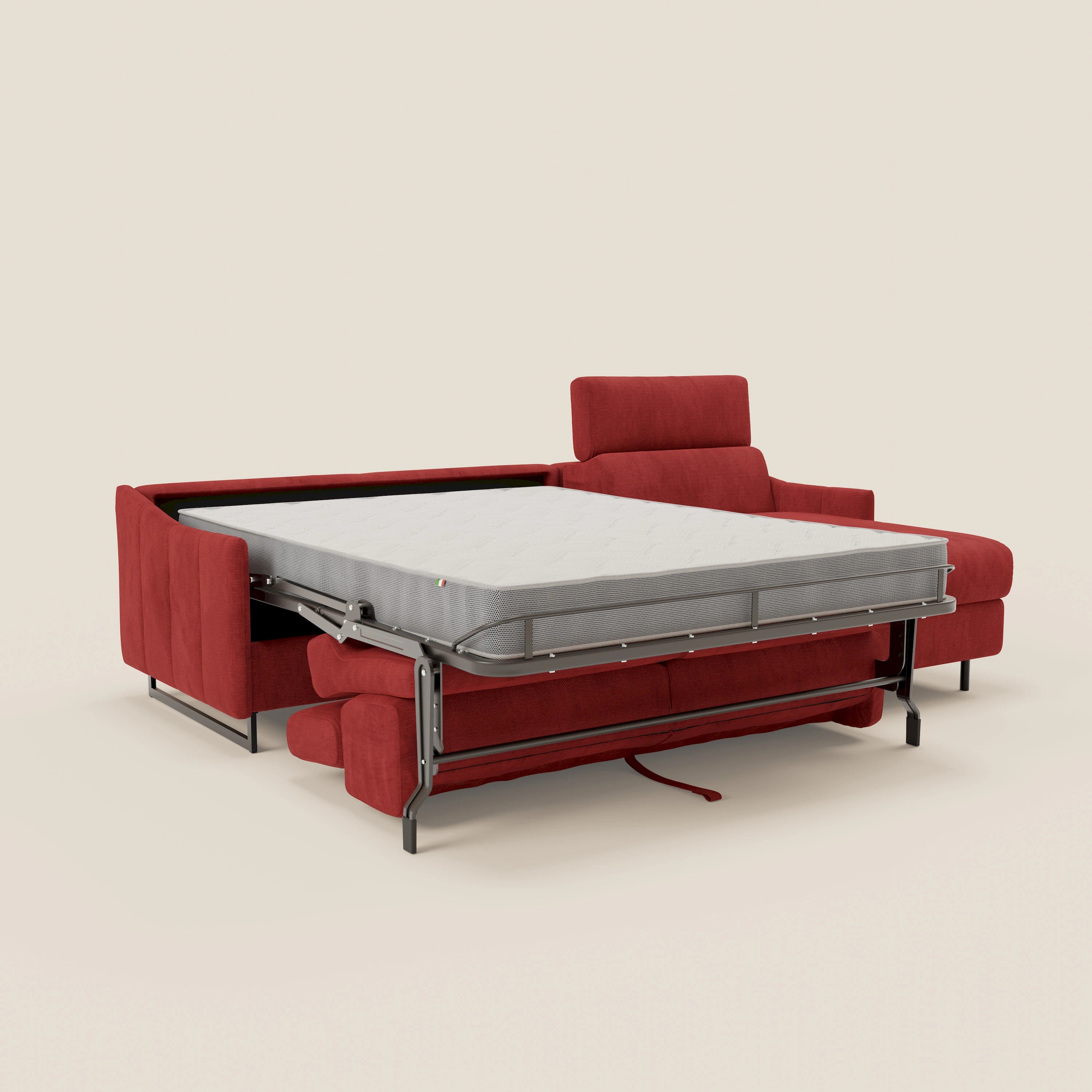 Loto Divano Letto Angolare con Penisola contenitore, Poggiatesta, Materasso Alto H18 in morbido tessuto impermeabile T14 - divani.store