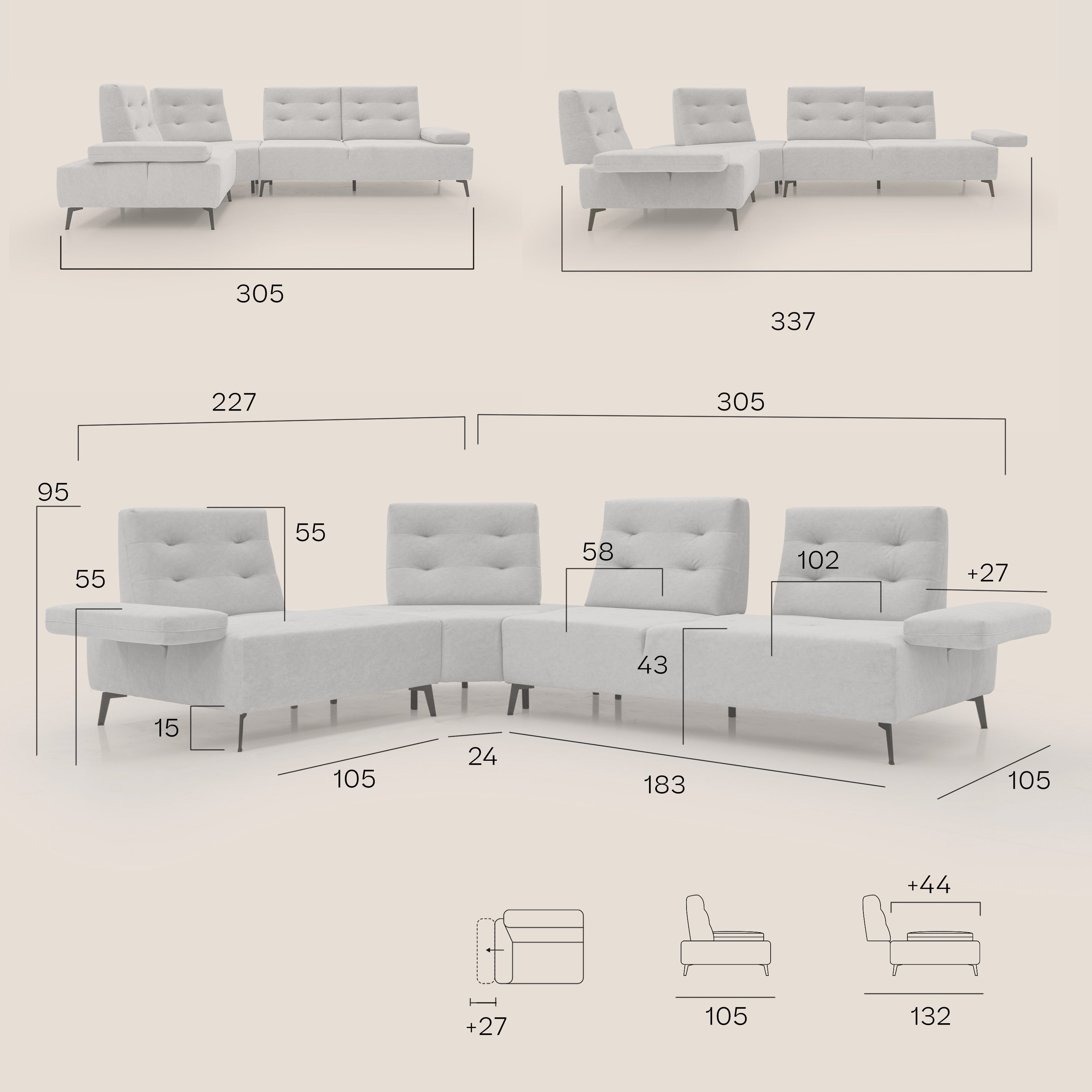 Lugano Divano angolare con schienali traslanti in microfibra effetto velluto T09 giallo - divani.store