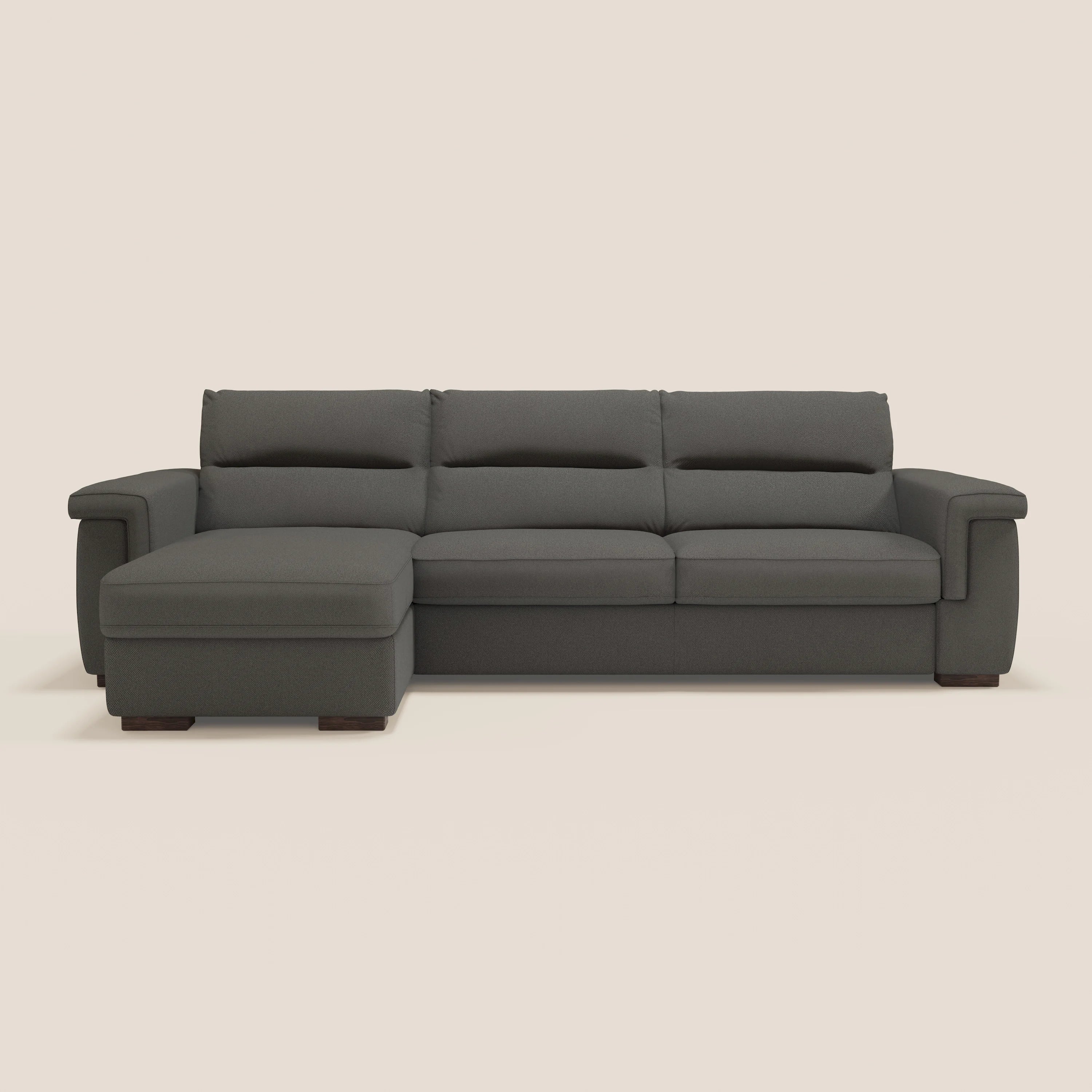 Magnolia Ecksofa mit Halbinsel und Stauraum – Matratze H18 cm aus abwaschbarem Stoff T05 anthrazit