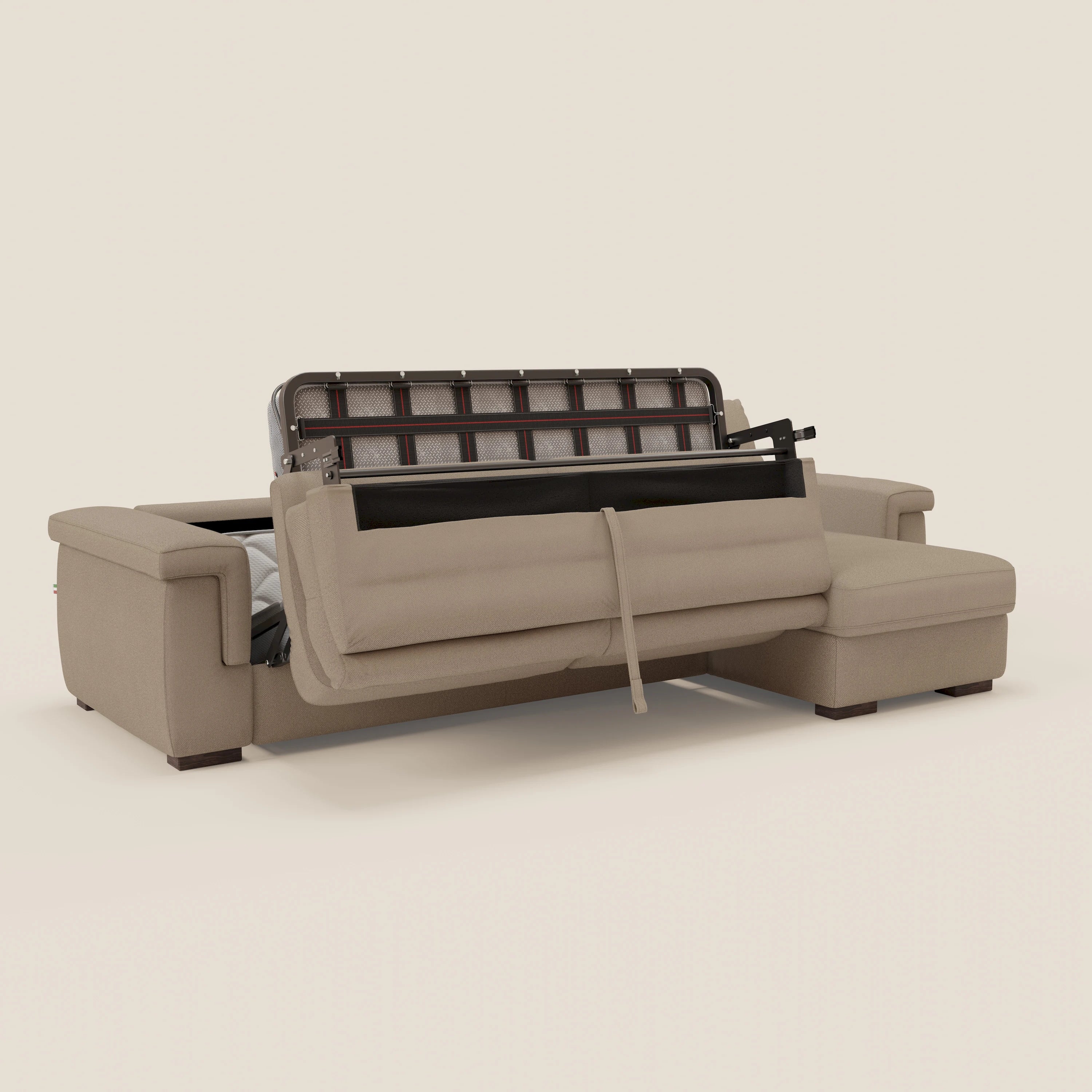 Magnolia Ecksofa mit Halbinsel und Stauraum – Matratze H18 cm aus abwaschbarem Stoff T05 beige