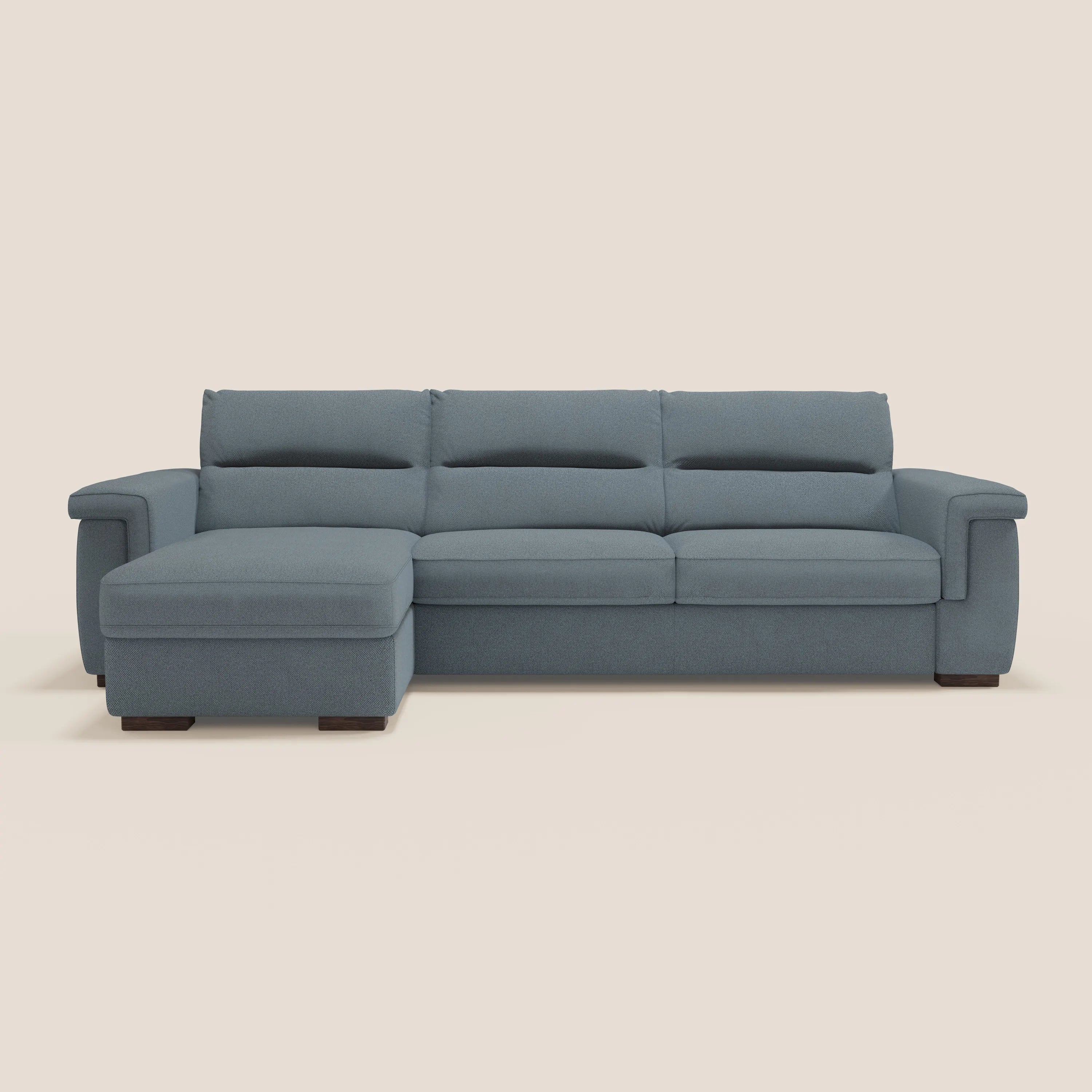 Magnolia Ecksofa mit Halbinsel und Stauraum – Matratze H18 cm aus abwaschbarem Stoff T05 baby blau