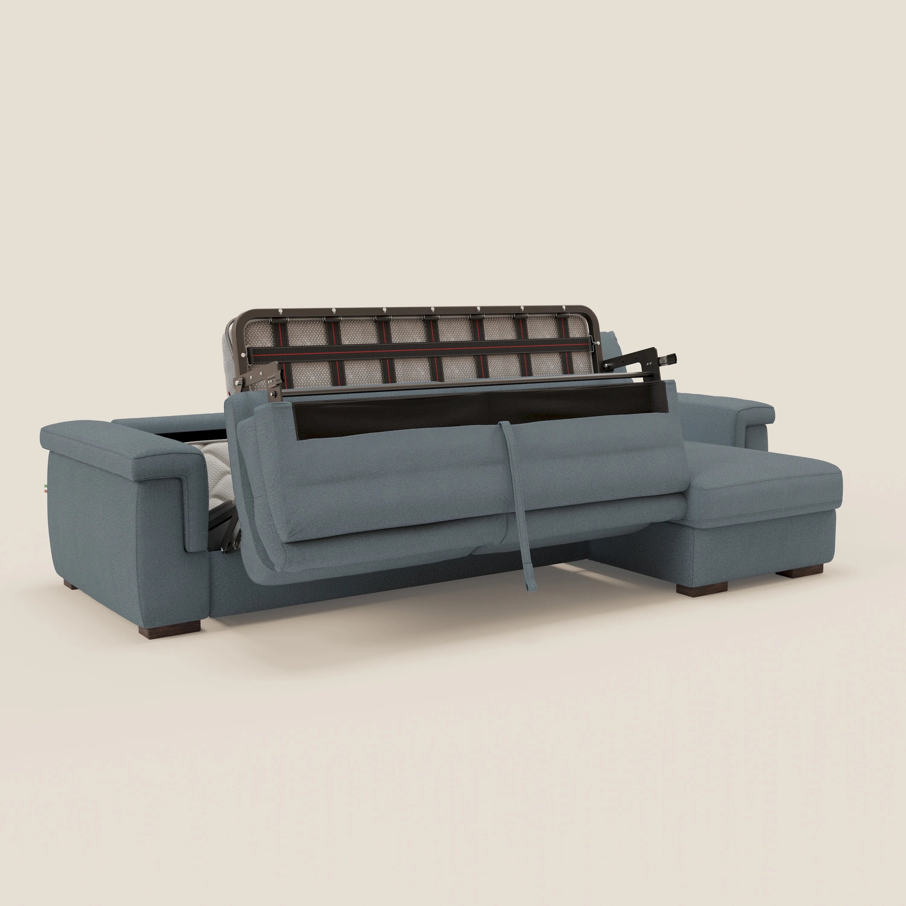 Magnolia Ecksofa mit Halbinsel und Stauraum – Matratze H18 cm aus abwaschbarem Stoff T05 baby blau