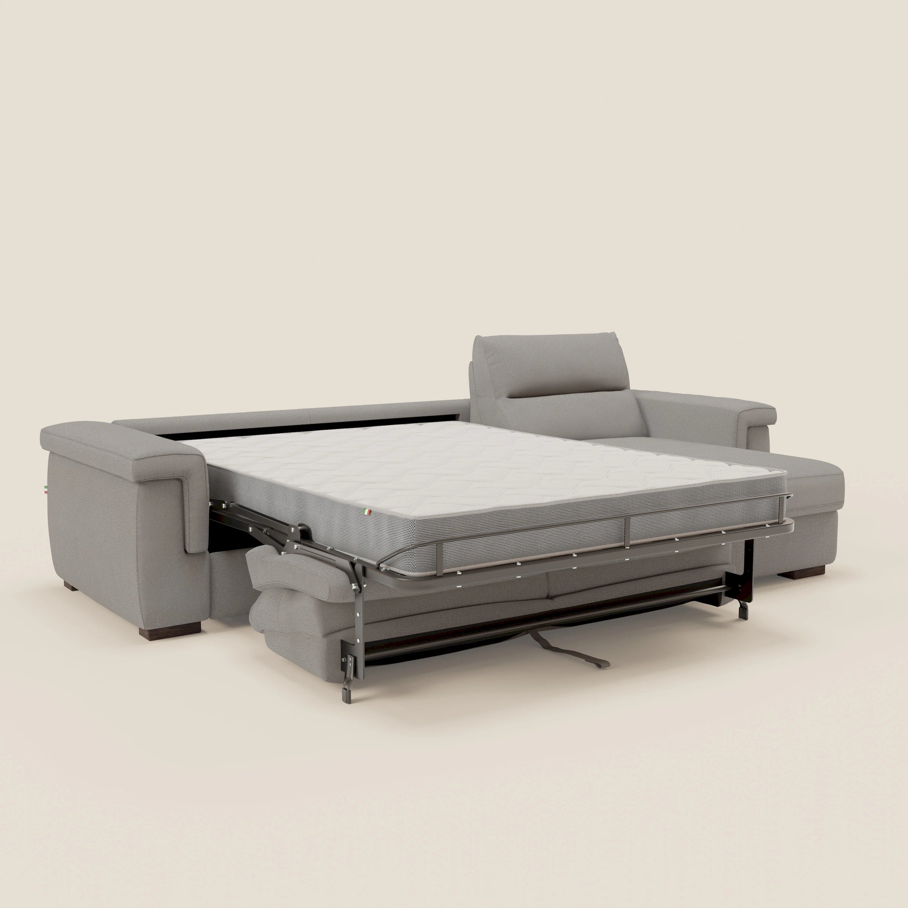 Magnolia Ecksofa mit Halbinsel und Stauraum – Matratze H18 cm aus abwaschbarem Stoff T05 grau