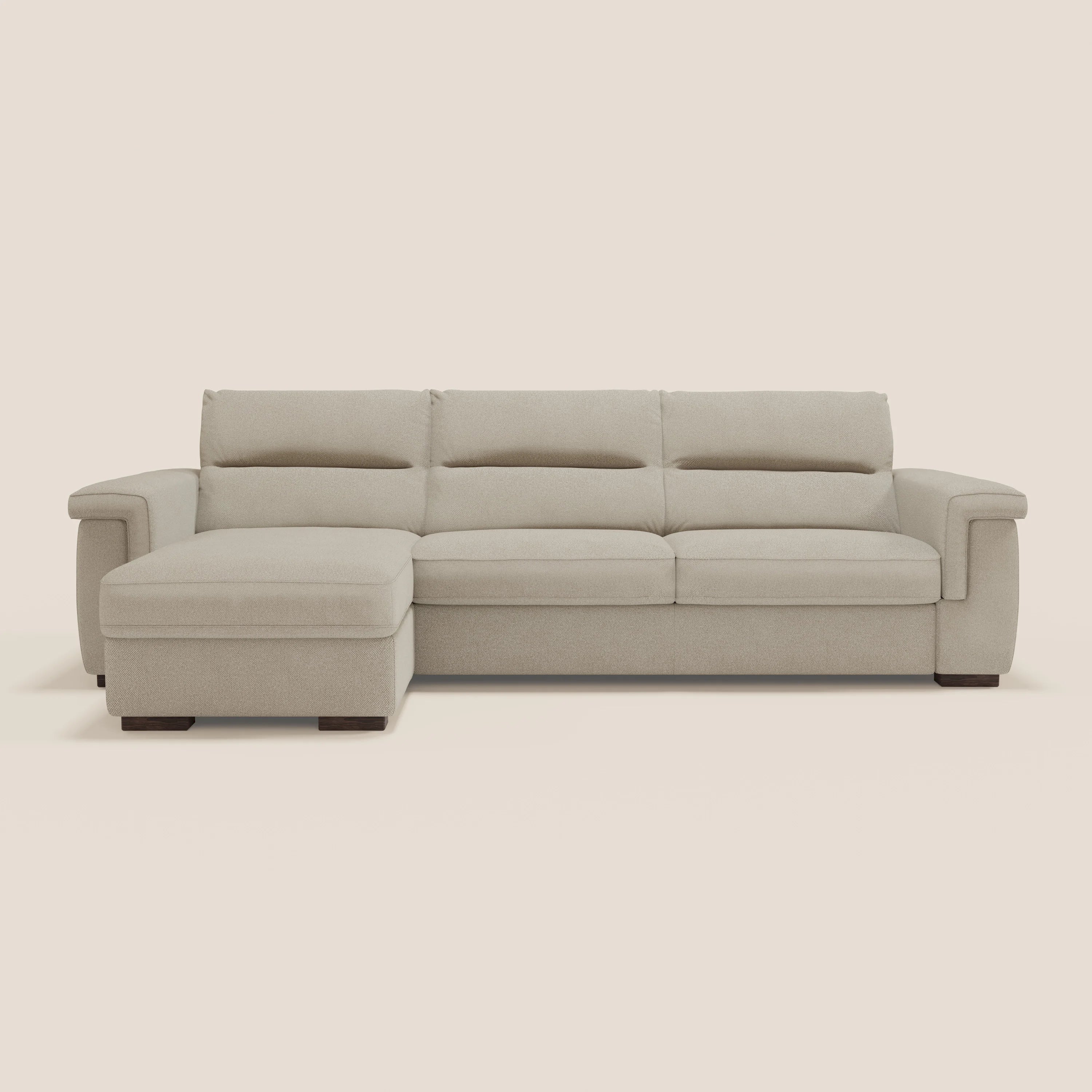 Magnolia Ecksofa mit Halbinsel und Stauraum – Matratze H18 cm aus abwaschbarem Stoff T05 creme