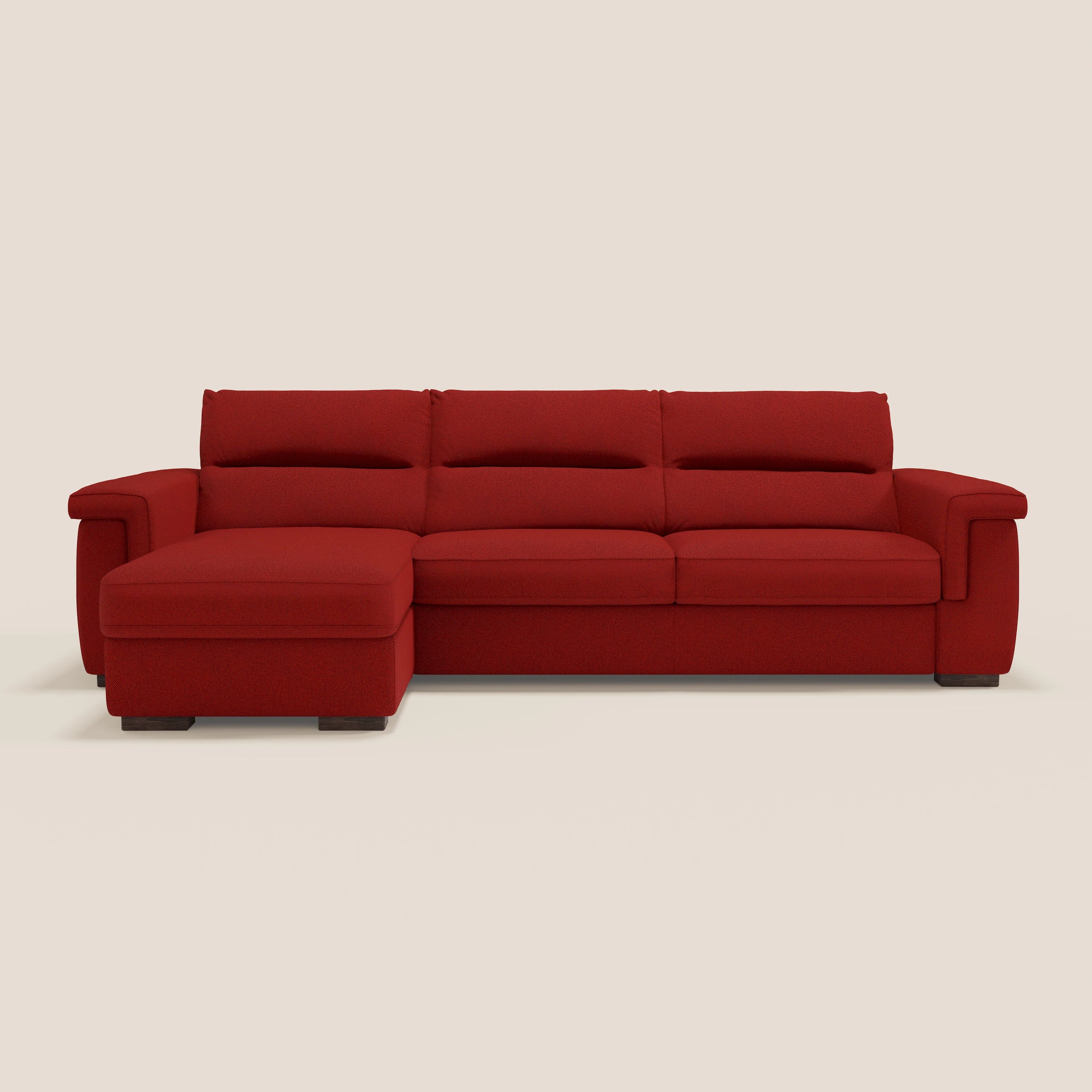 Magnolia Ecksofa mit Halbinsel und Stauraum – Matratze H18 cm aus abwaschbarem Stoff T05 rot