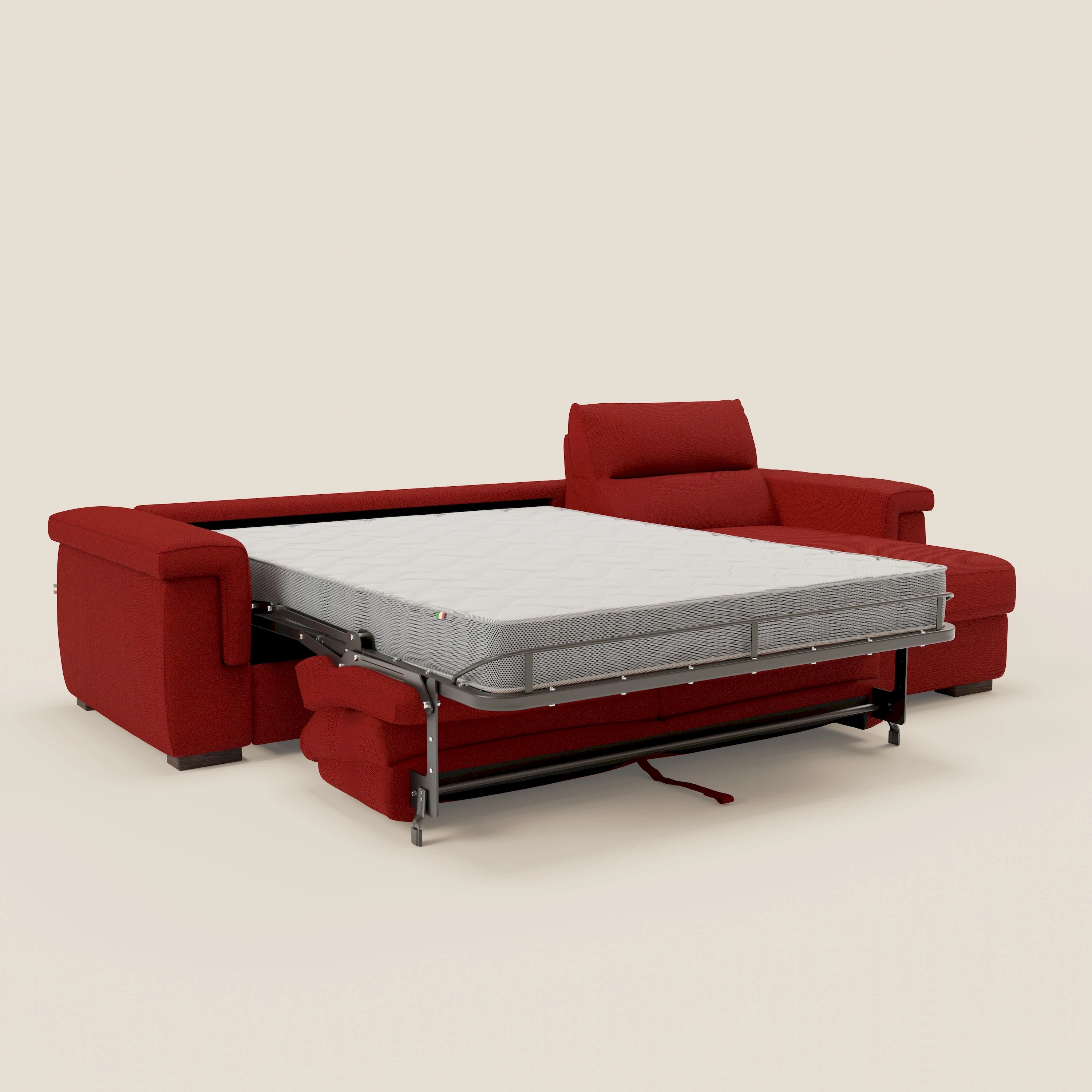 Magnolia Ecksofa mit Halbinsel und Stauraum – Matratze H18 cm aus abwaschbarem Stoff T05 rot