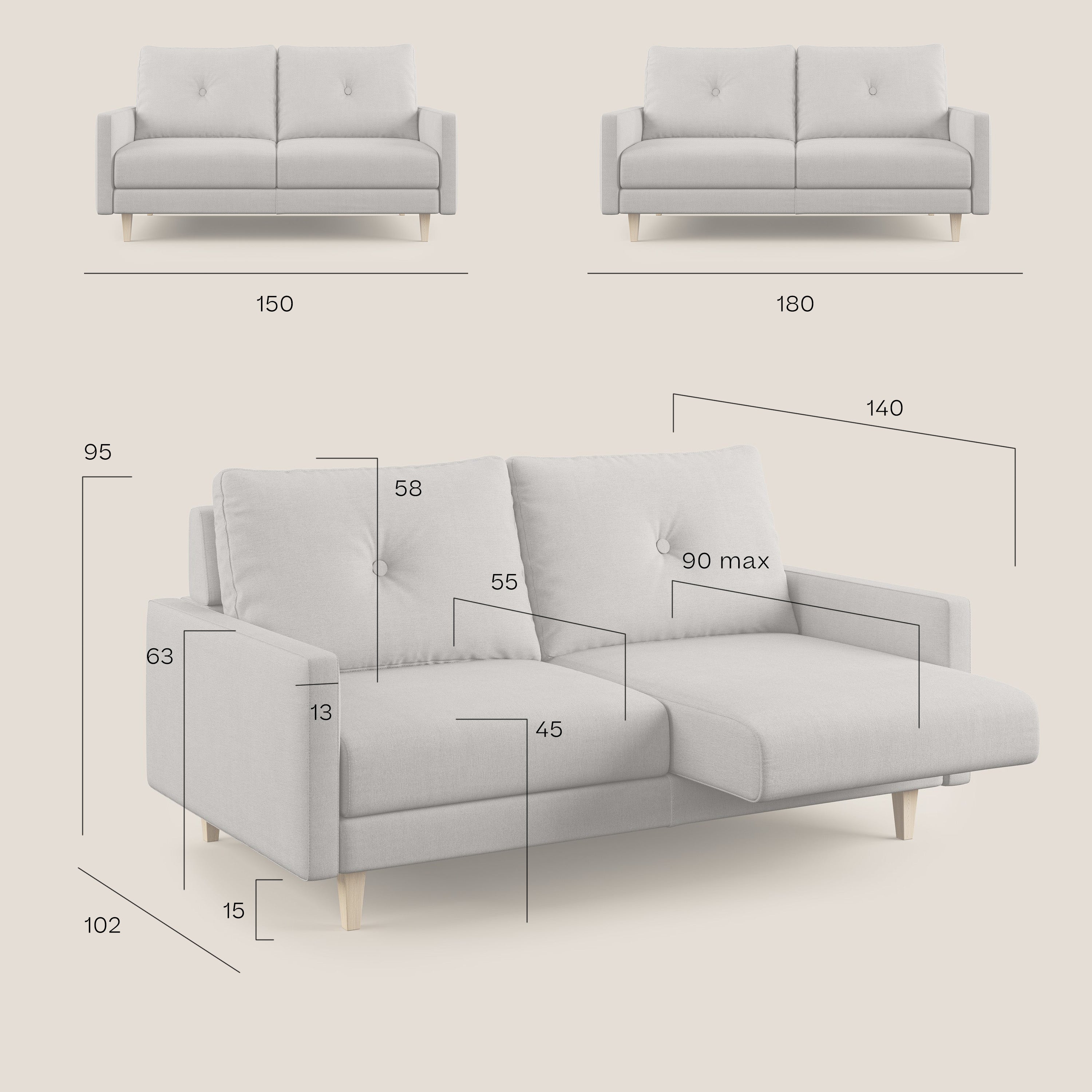 Matisse divano con sedute allungabili e schienali in piuma d'oca in tessuto smacchiabile T17 - divani.store