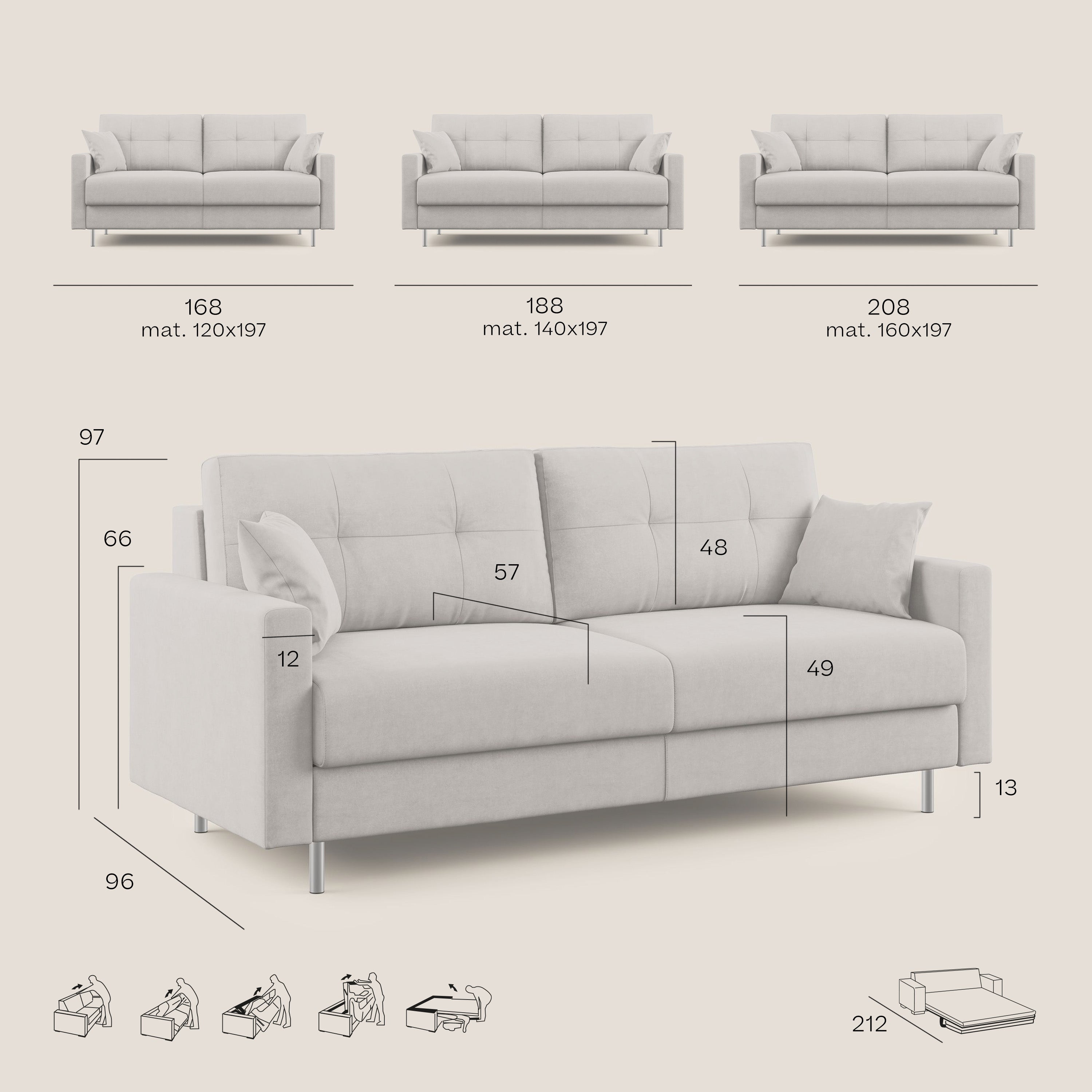 Megan divano letto matrimoniale in microfibra smacchiabile T11 beige - divani.store