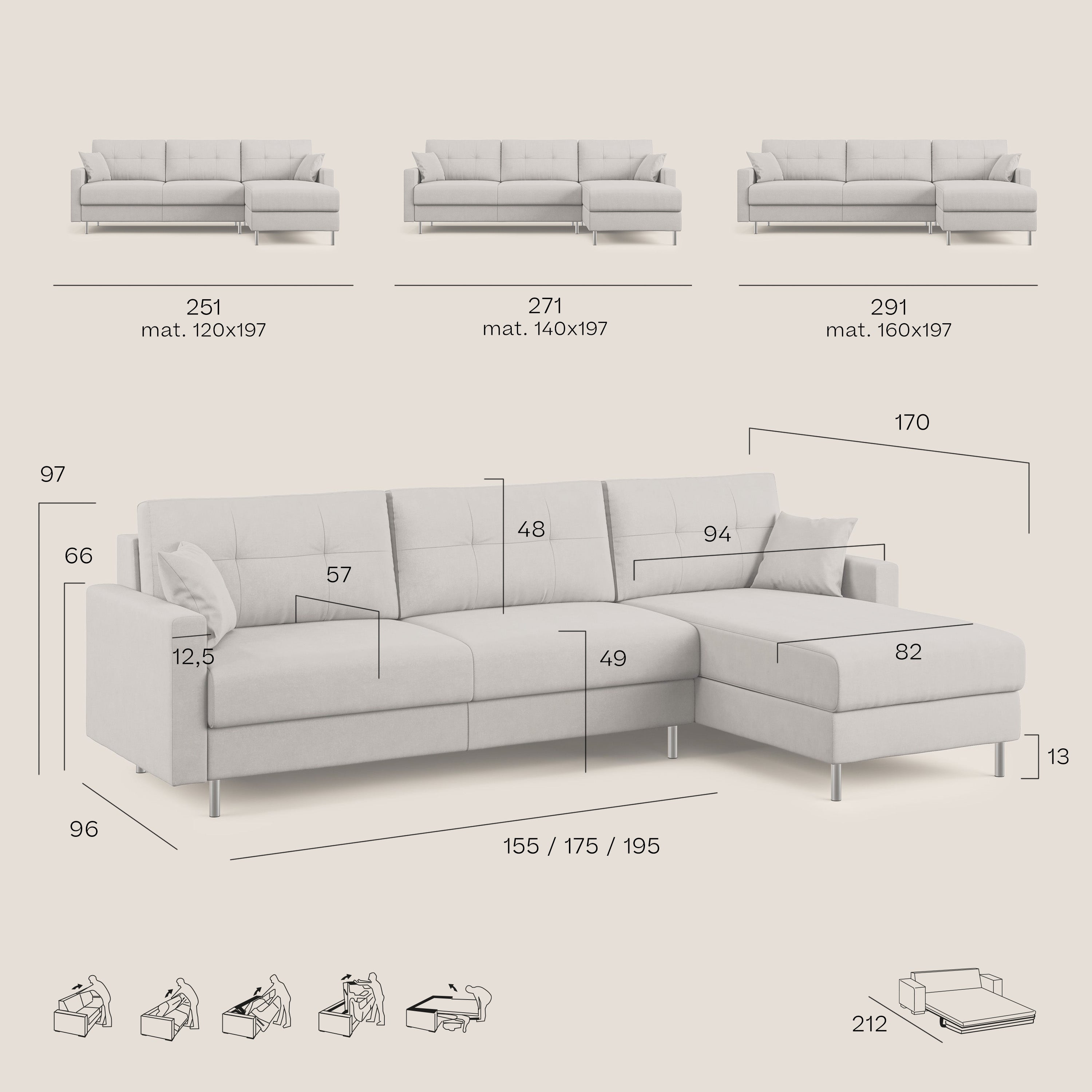 Megan divano letto angolare in microfibra smacchiabile T11 tortora - divani.store