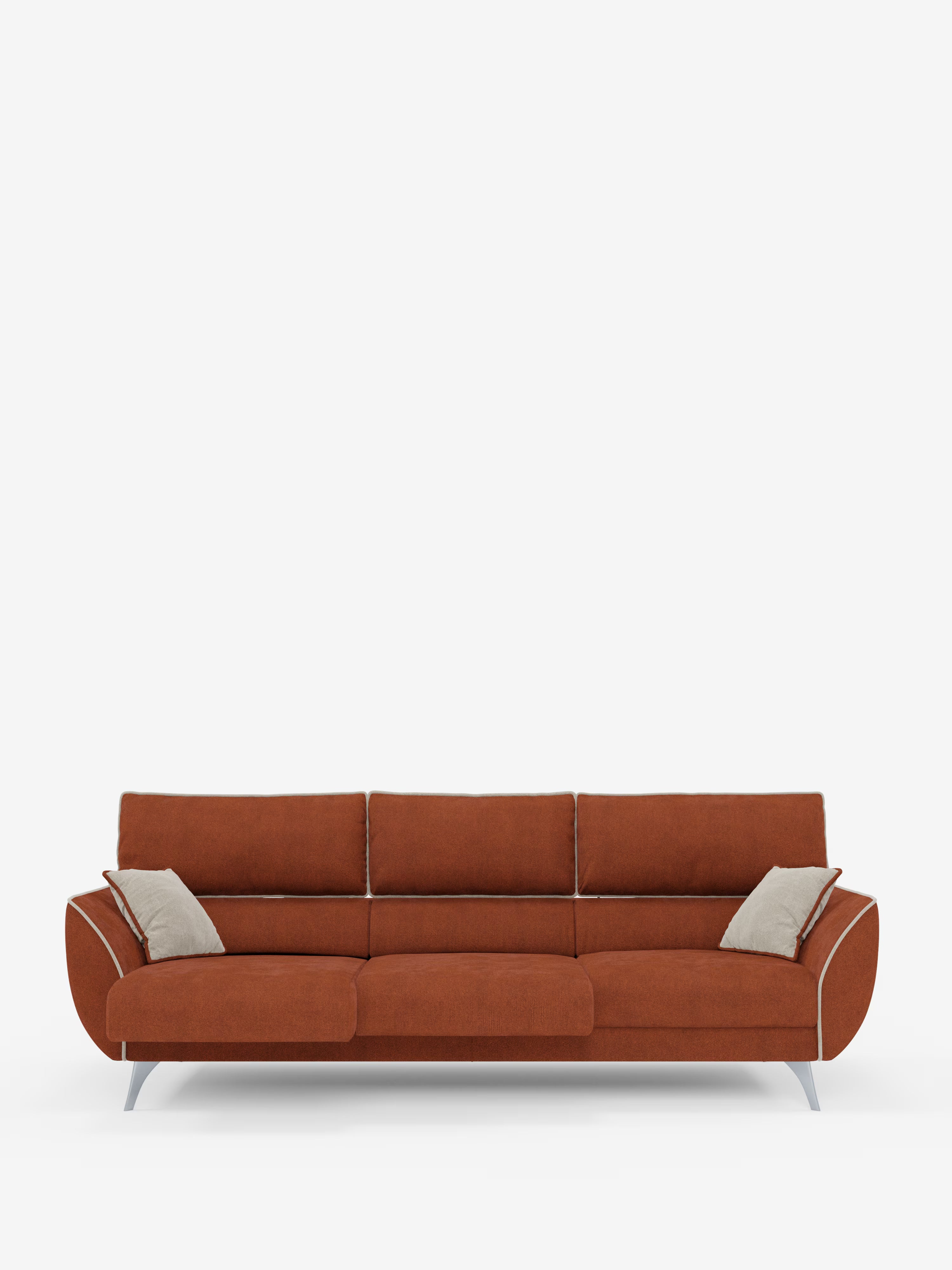 Michelangelo 4 Sitzer Zweifarbiges - Sofa mit 3 ausziehbaren Sitzen und verstellbaren Kopfstützen aus abwaschbarem Stoff T23 pfirsich-schieferblau