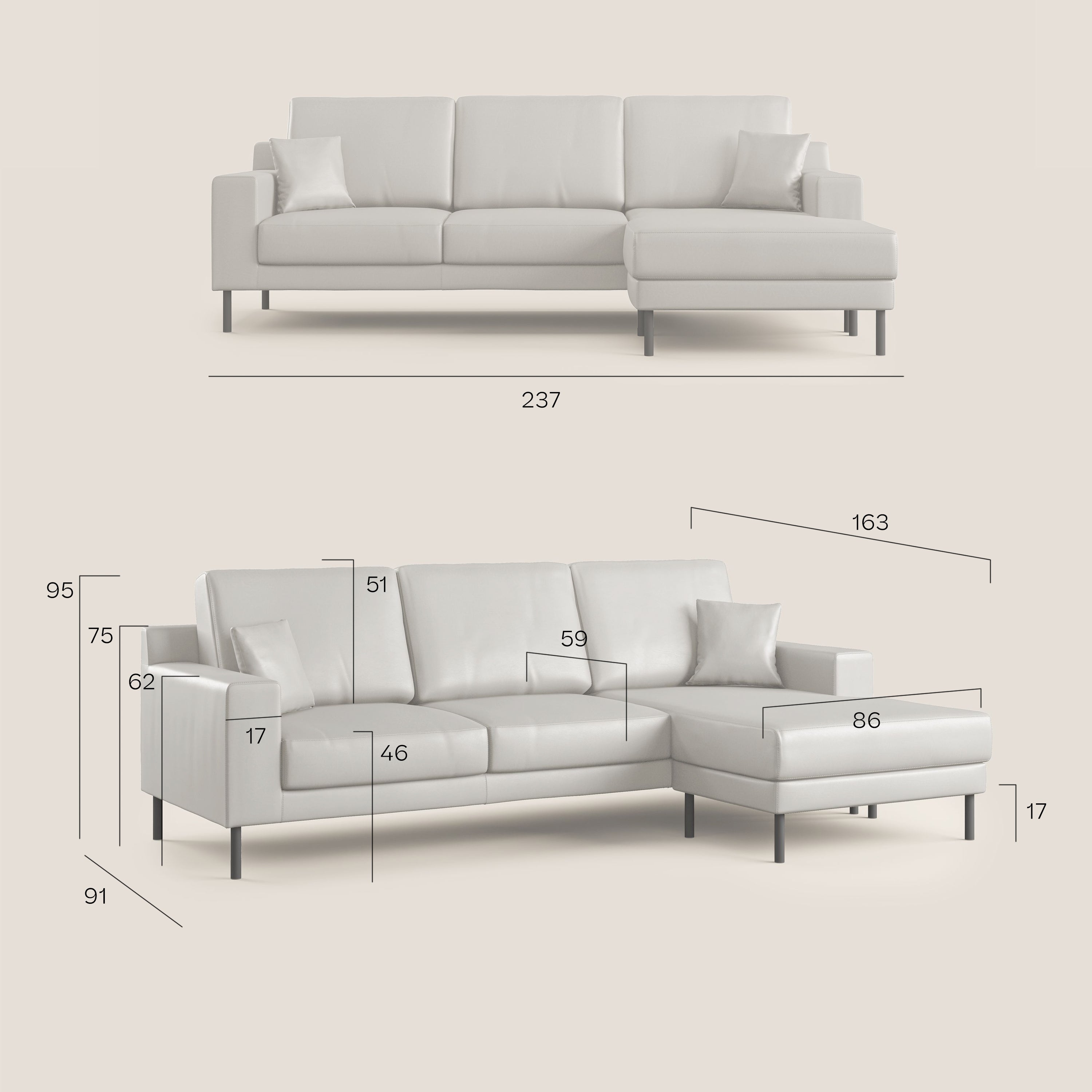 Uranio divano angolare moderno REVERSIBILE in Ecopelle impermeabile T04 bianco - divani.store