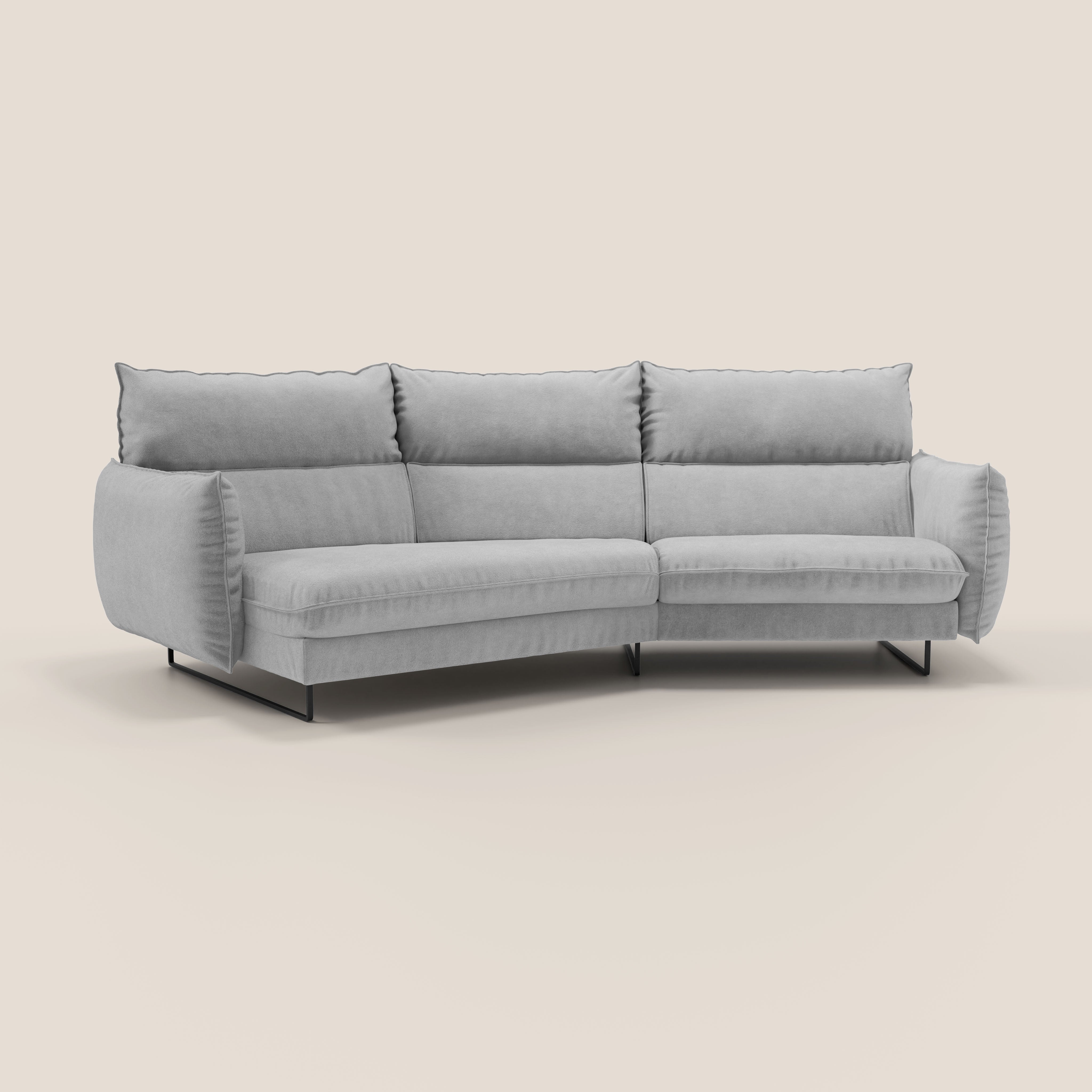 Monamour divano moderno angolare con opzione relax elettrico in microfibra smacchiabile impermeabile T11 grigio chiaro - divani.store