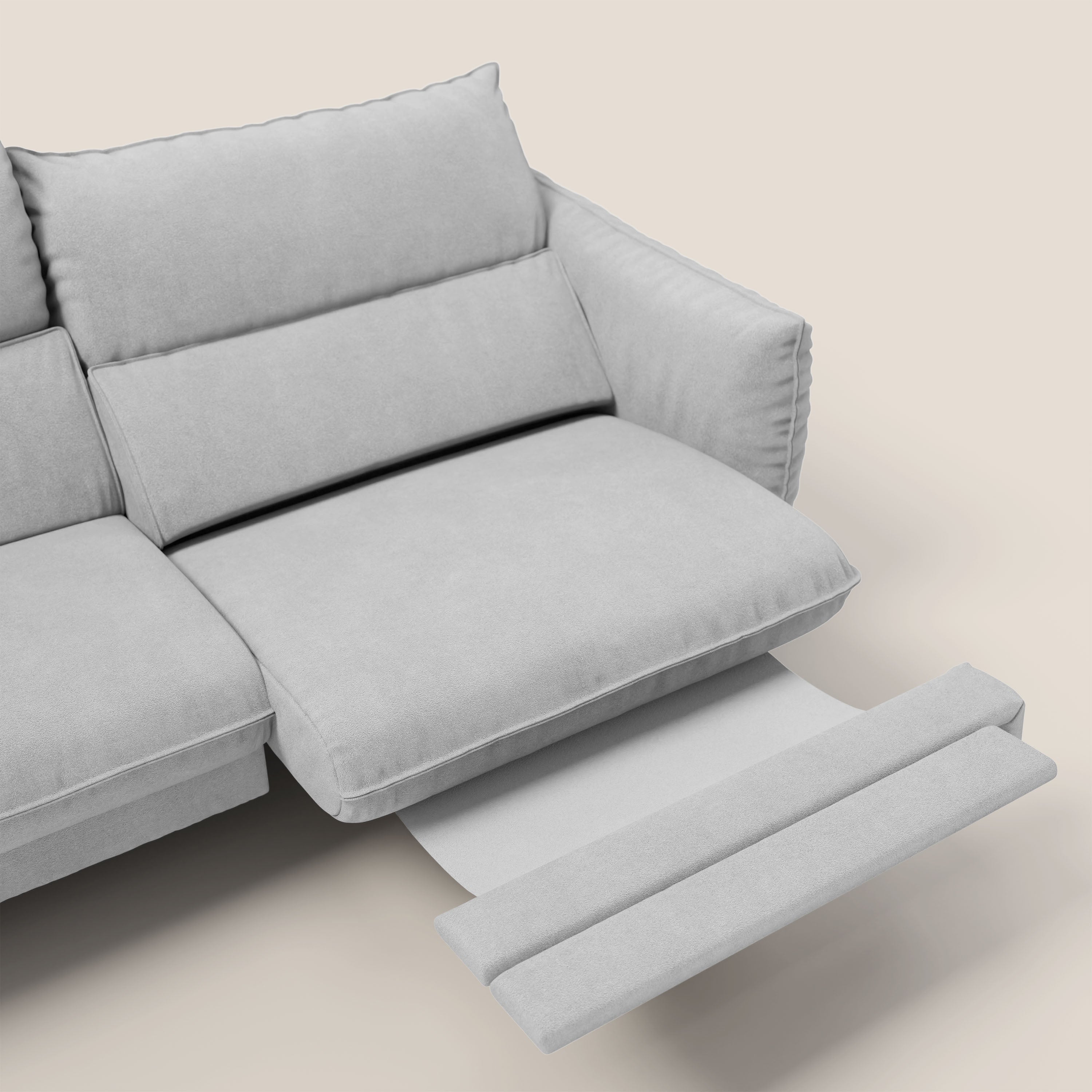 Monamour Divano dal design moderno con opzione relax elettrico in microfibra smacchiabile impermeabile T11 grigio chiaro - divani.store