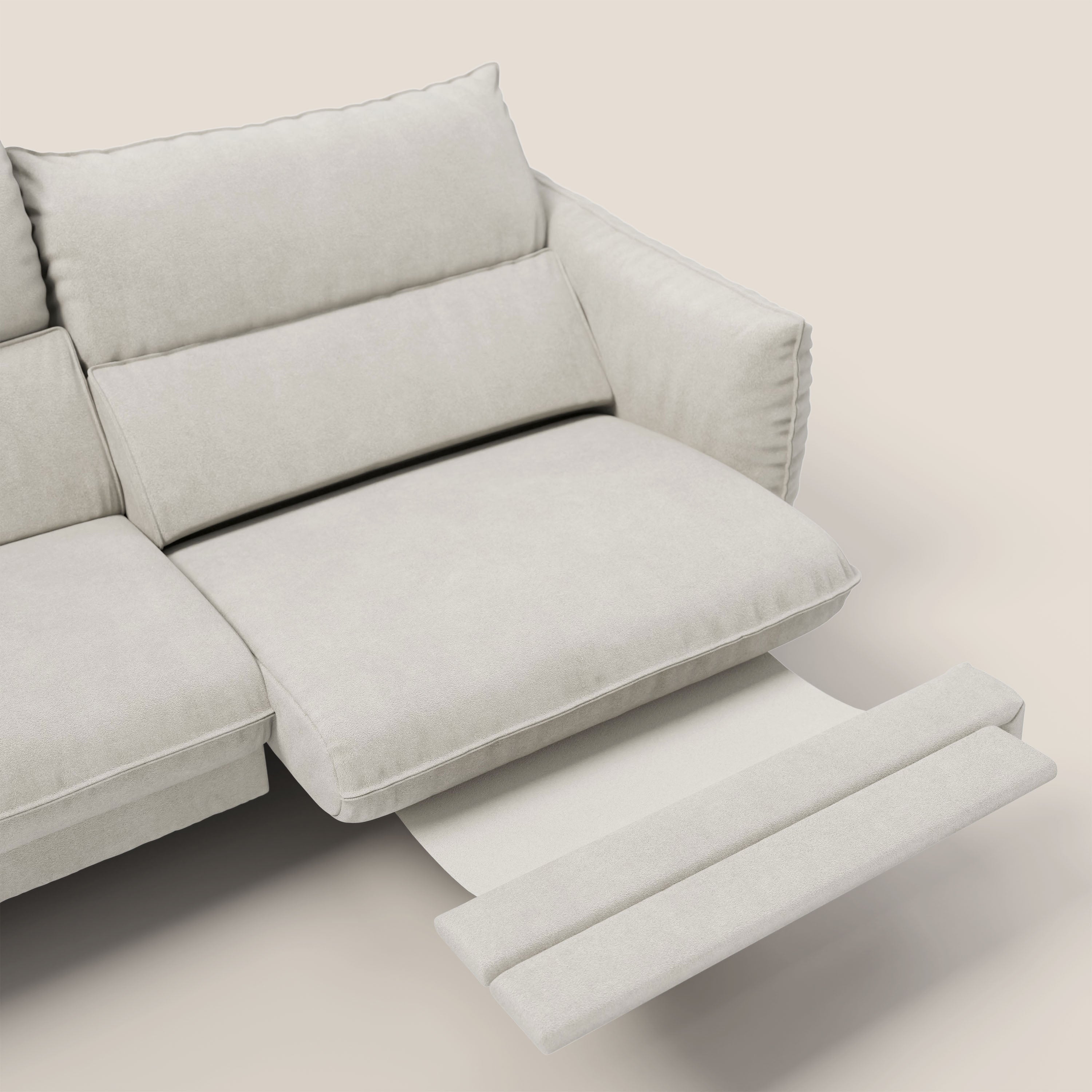 Monamour Divano dal design moderno con opzione relax elettrico in microfibra smacchiabile impermeabile T11 panna - divani.store