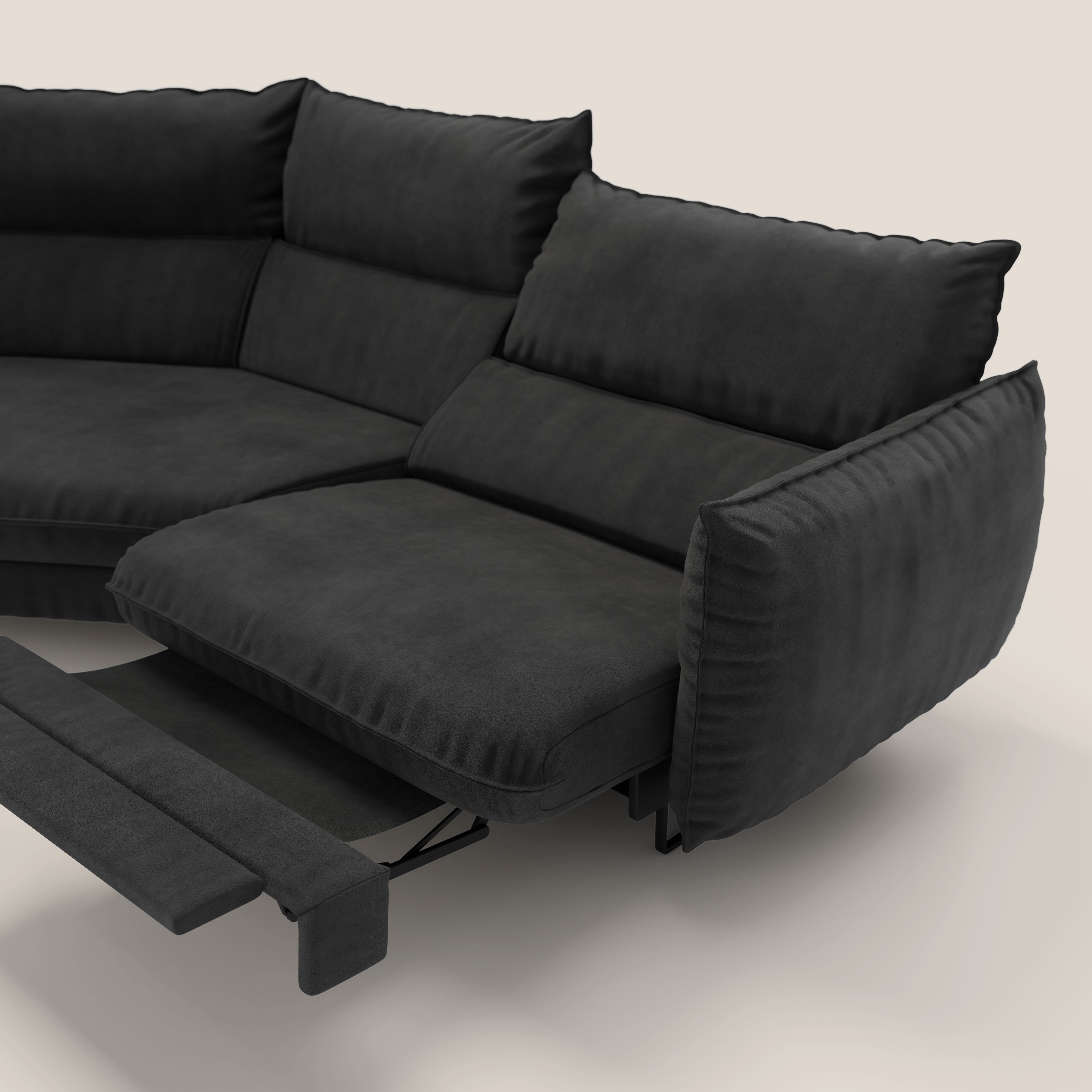 Monamour divano moderno angolare con opzione relax elettrico in microfibra smacchiabile impermeabile T11 nero - divani.store