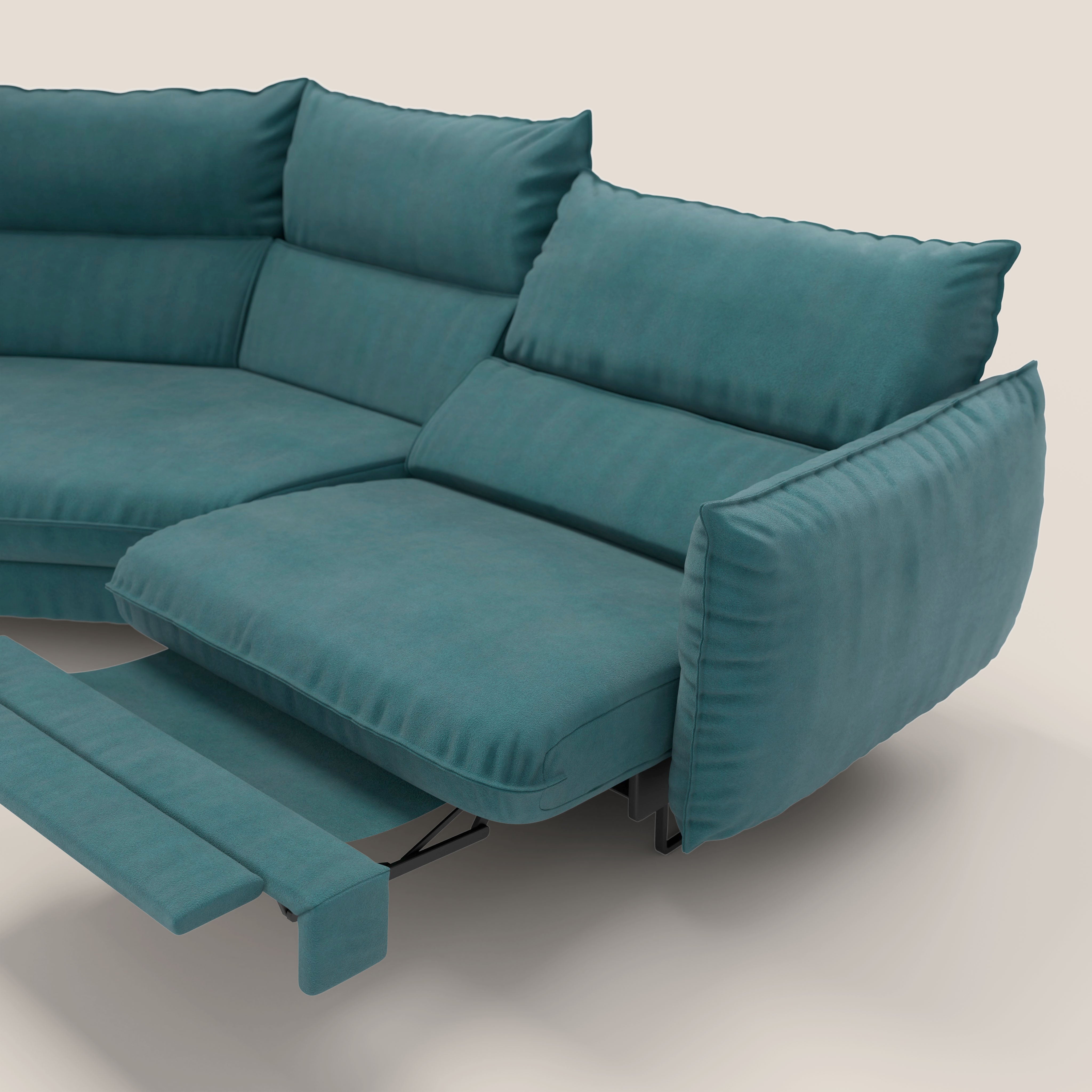 Monamour divano moderno angolare con opzione relax elettrico in microfibra smacchiabile impermeabile T11 petrolio - divani.store