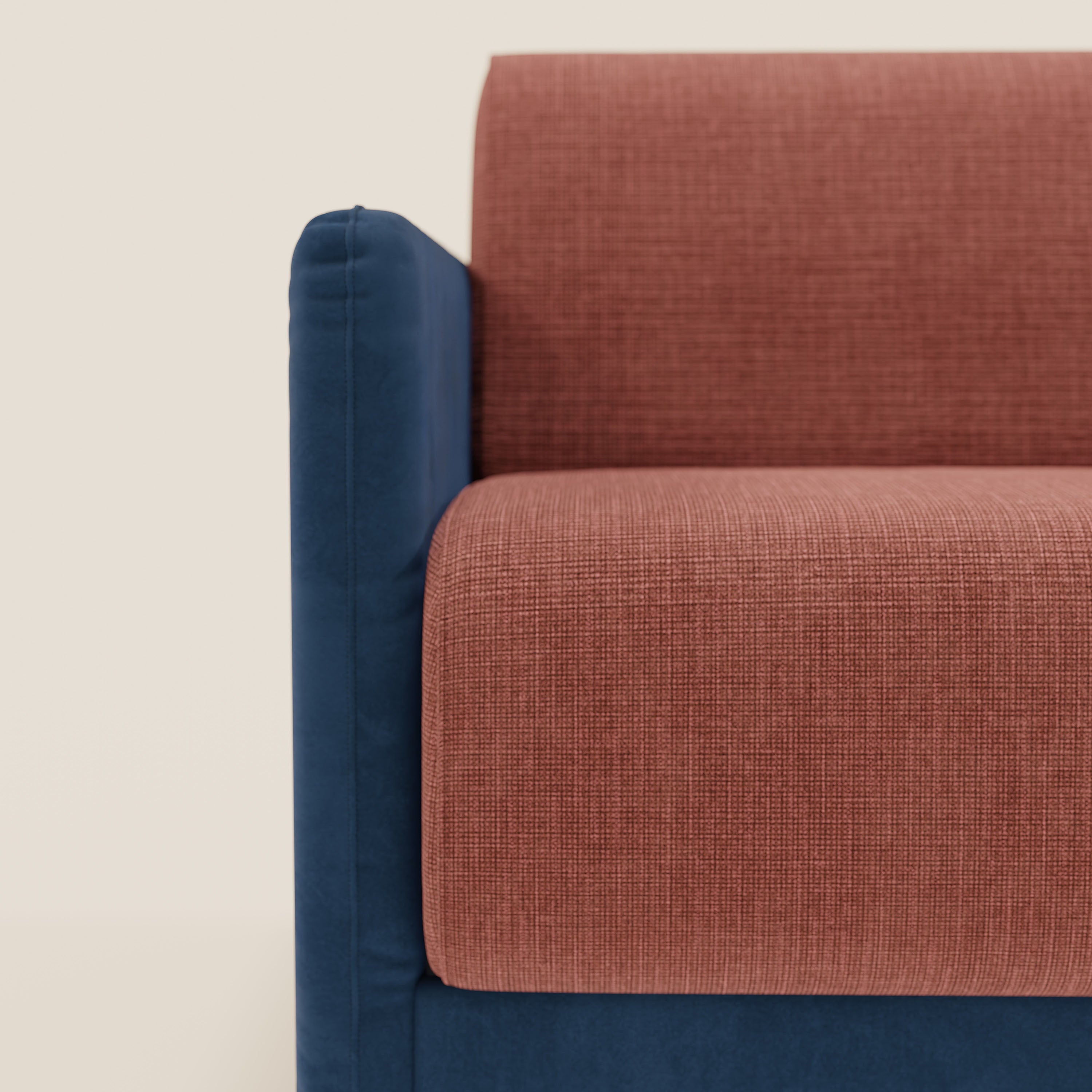 Narciso divano letto angolare con materasso alto 18 cm e penisola contenitore in tessuto bicolore impermeabile T11 e T06 - divani.store