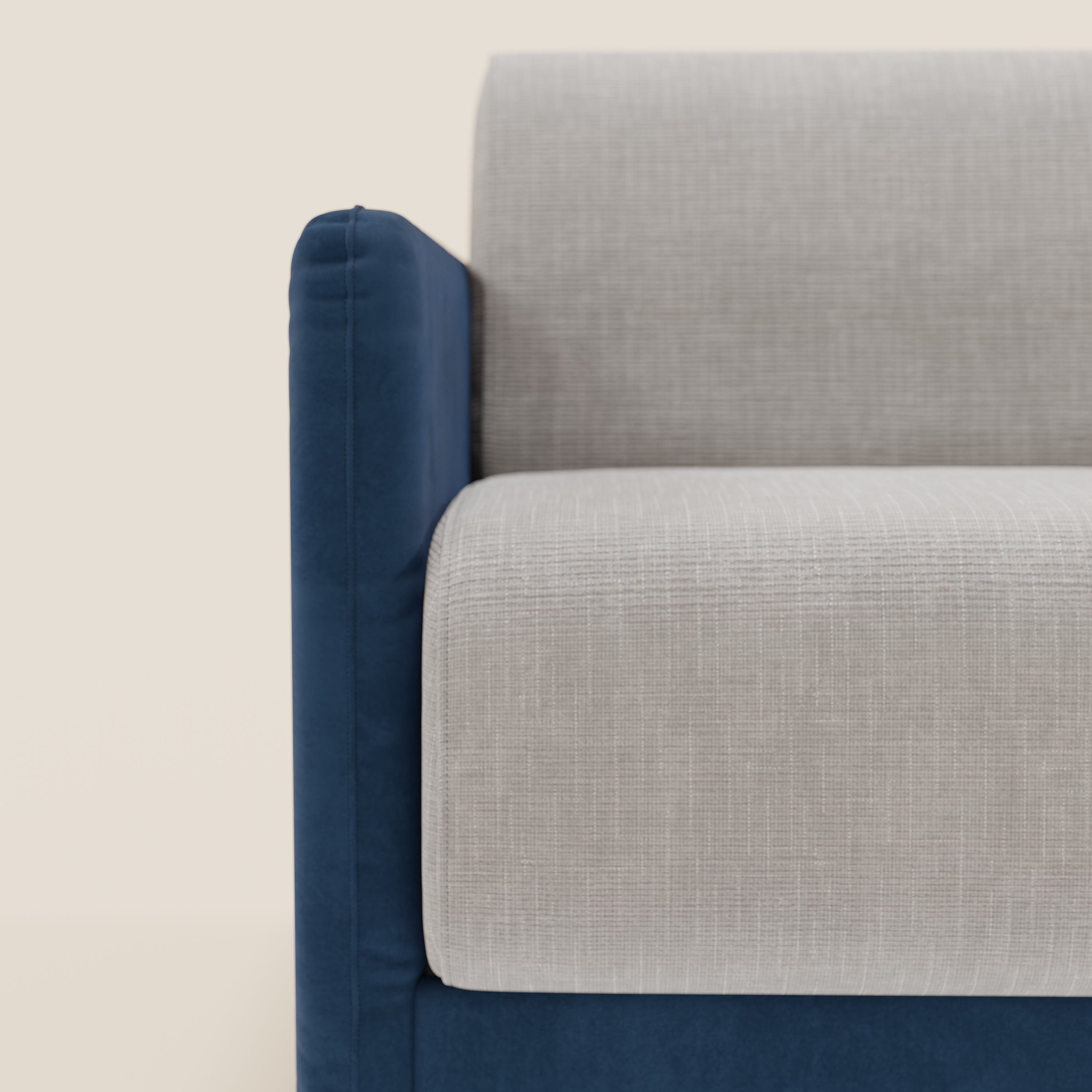 Narciso divano letto angolare con materasso alto 18 cm e penisola contenitore in tessuto bicolore impermeabile T11 e T06 - divani.store