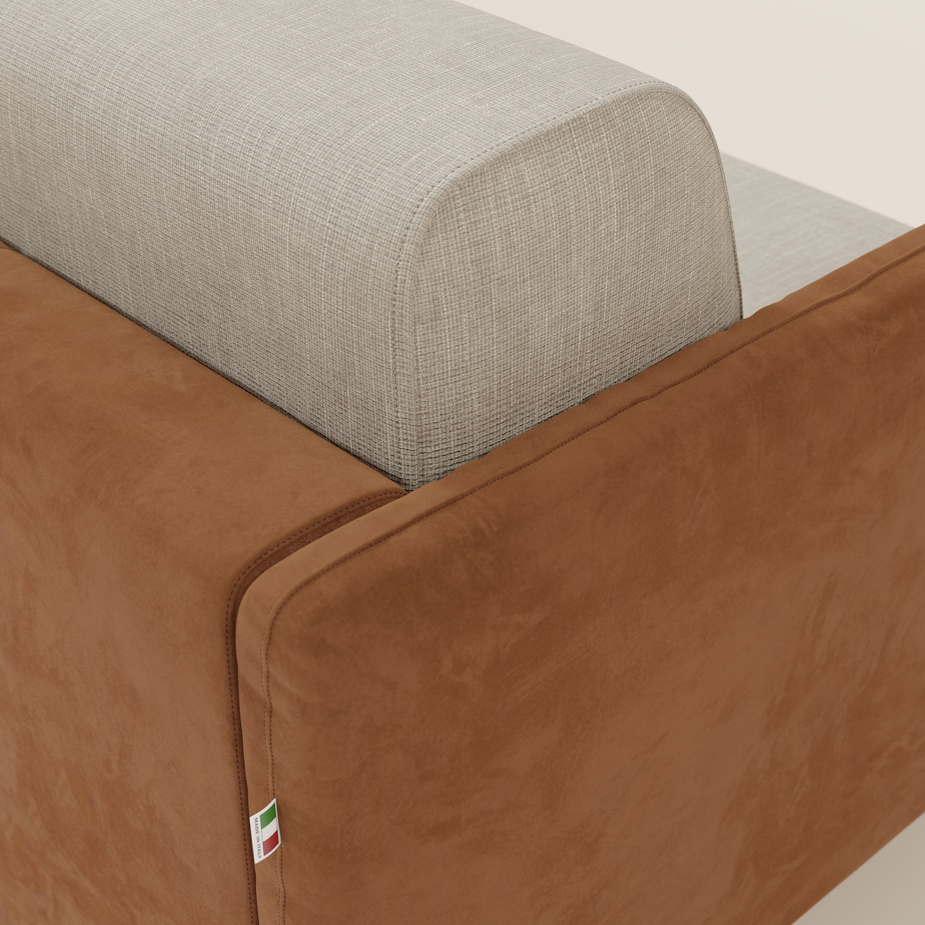 Narciso divano letto angolare con materasso alto 18 cm e penisola contenitore in tessuto bicolore impermeabile T11 e T06 - divani.store