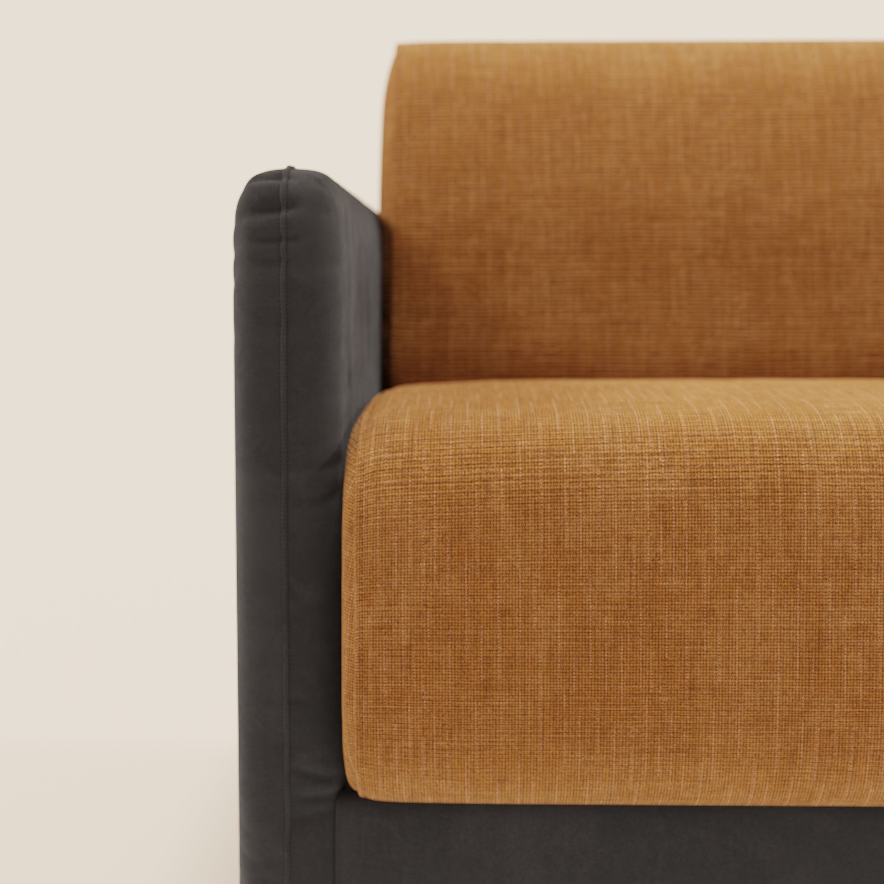 Narciso divano letto angolare con materasso alto 18 cm e penisola contenitore in tessuto bicolore impermeabile T11 e T06 - divani.store