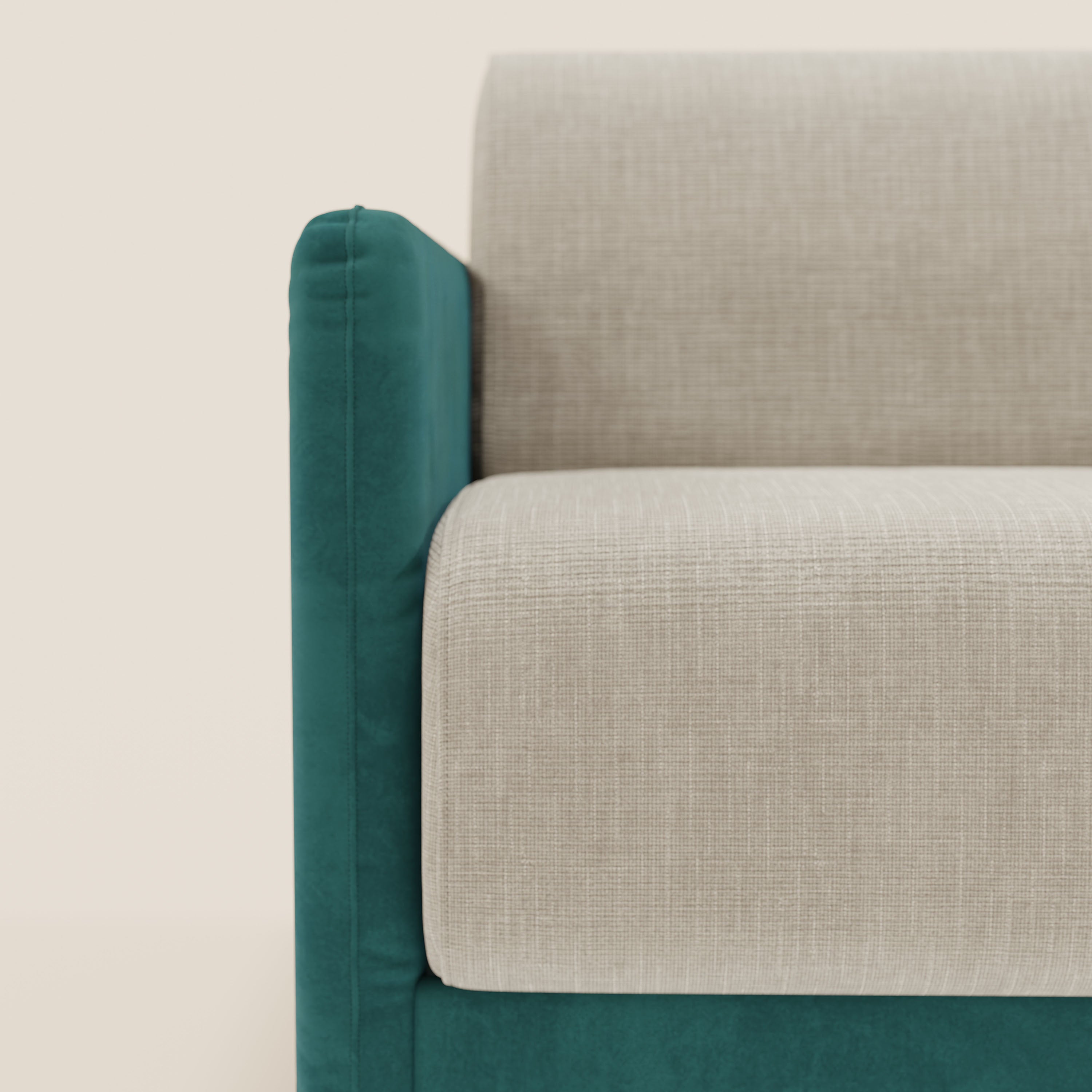 Narciso divano letto angolare con materasso alto 18 cm e penisola contenitore in tessuto bicolore impermeabile T11 e T06 - divani.store