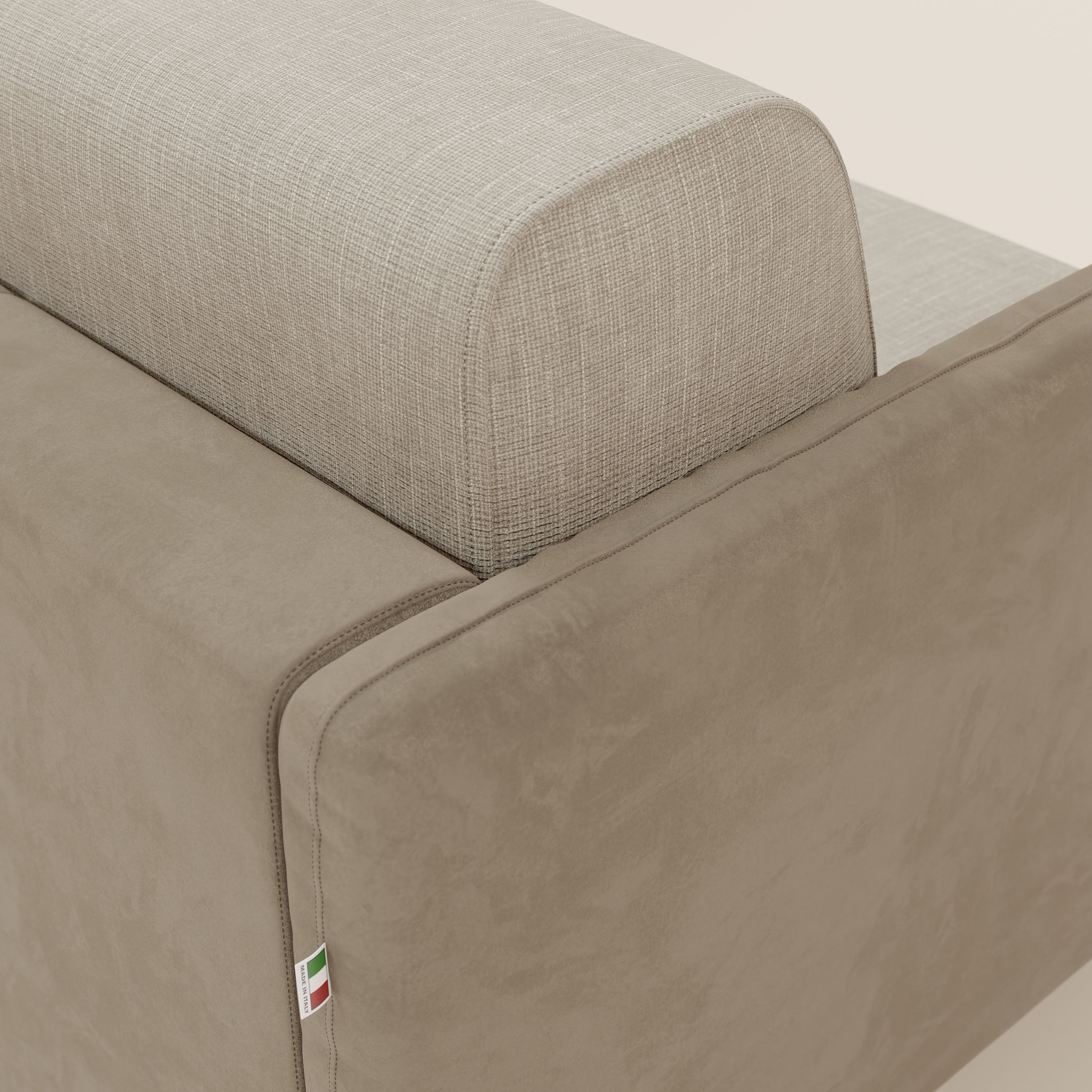 Narciso divano letto angolare con materasso alto 18 cm e penisola contenitore in tessuto bicolore impermeabile T11 e T06 - divani.store