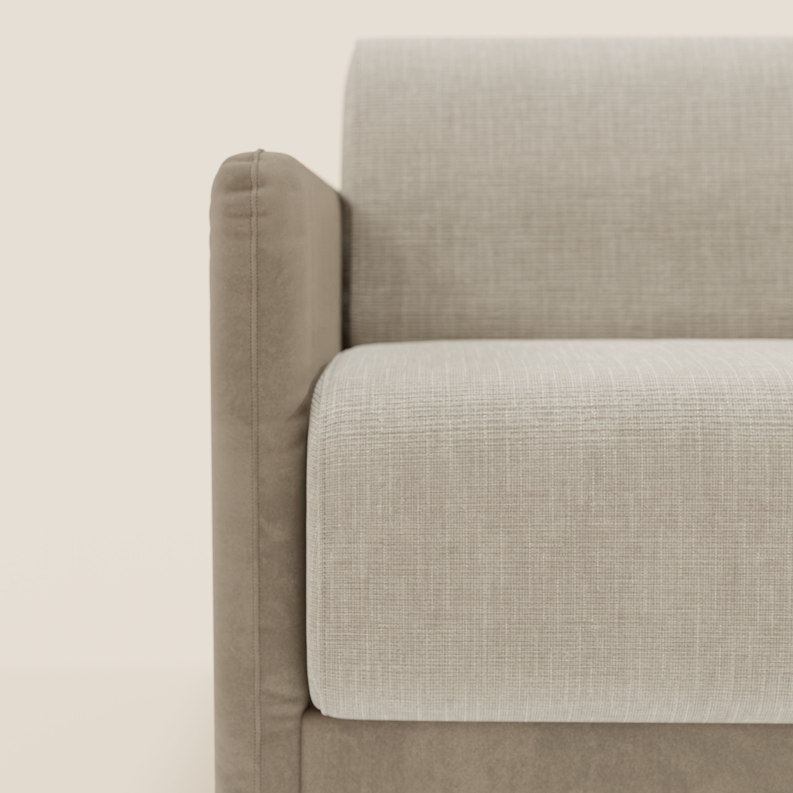 Narciso divano letto angolare con materasso alto 18 cm e penisola contenitore in tessuto bicolore impermeabile T11 e T06 - divani.store