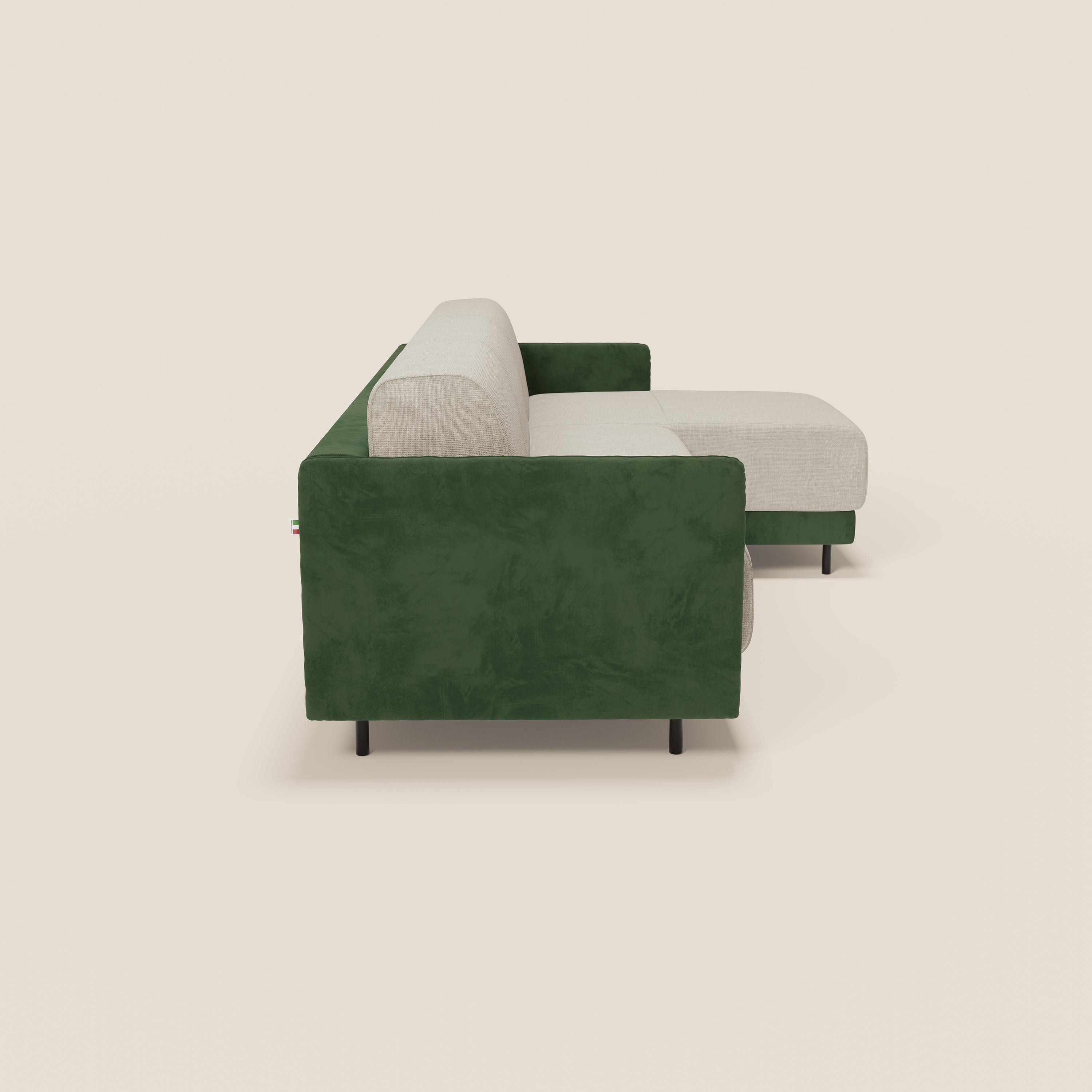 Narciso divano letto angolare con materasso alto 18 cm e penisola contenitore in tessuto bicolore impermeabile T11 e T06 - divani.store