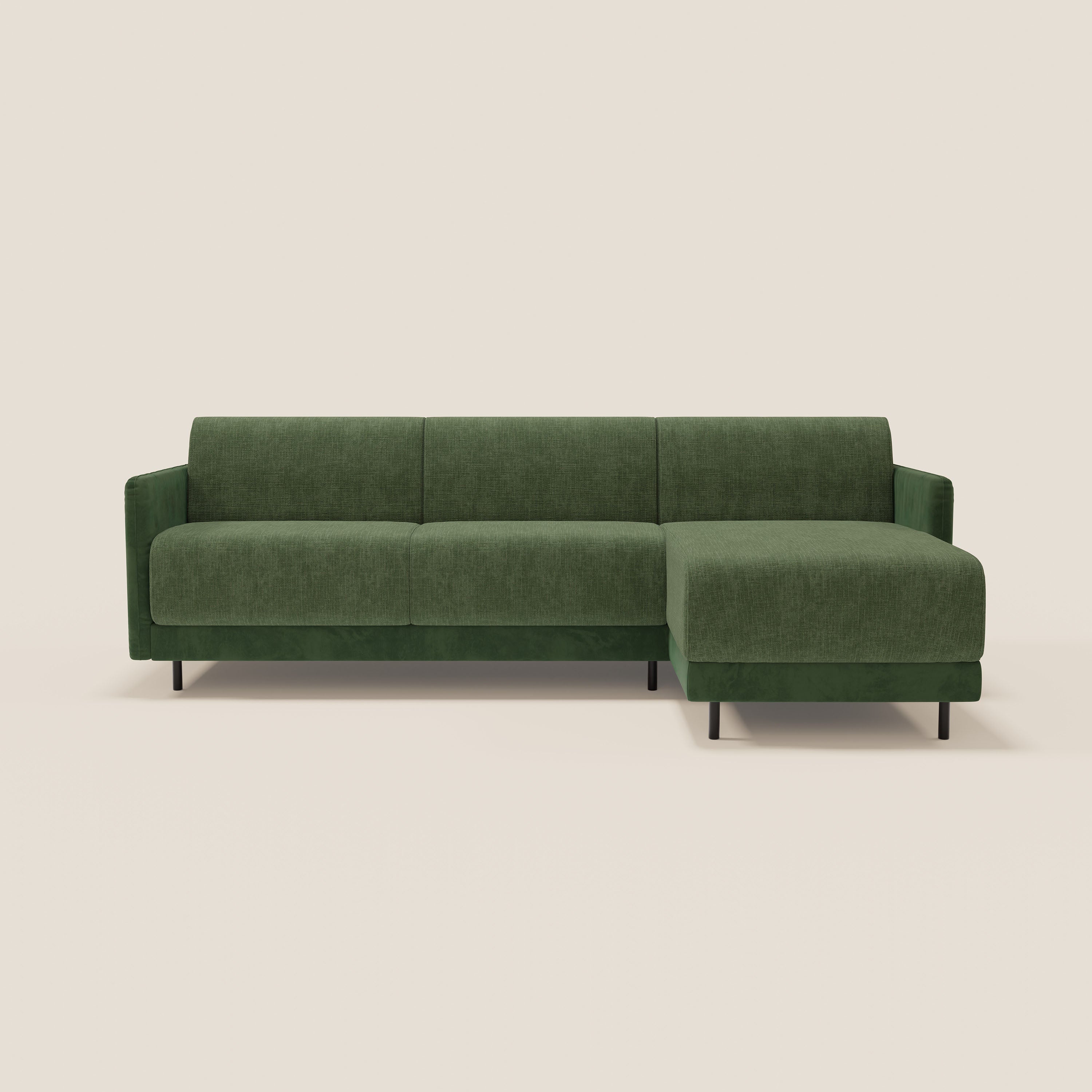 Narciso divano letto angolare con materasso alto 18 cm e penisola contenitore in tessuto bicolore impermeabile T11 e T06 - divani.store