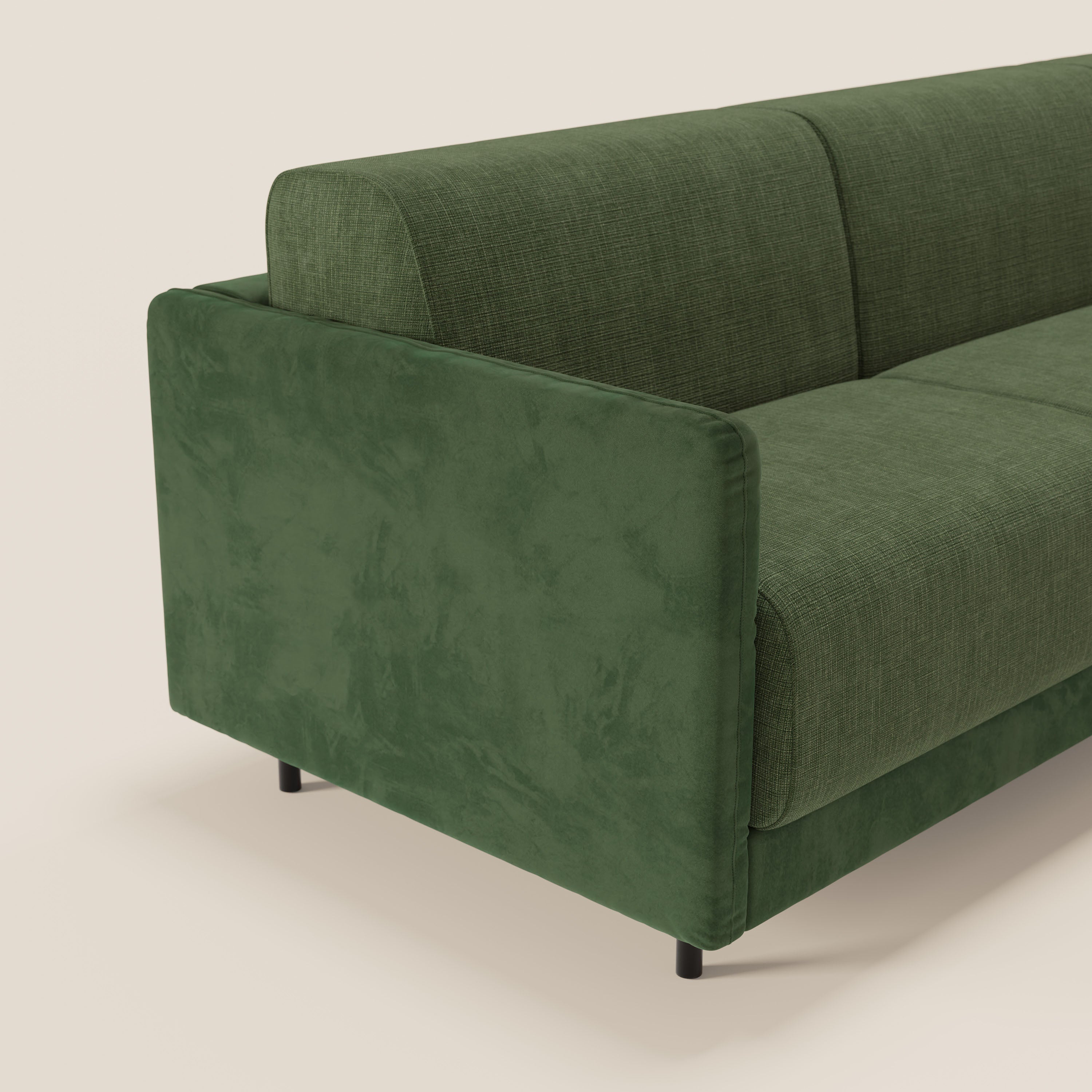 Narciso divano letto angolare con materasso alto 18 cm e penisola contenitore in tessuto bicolore impermeabile T11 e T06 - divani.store