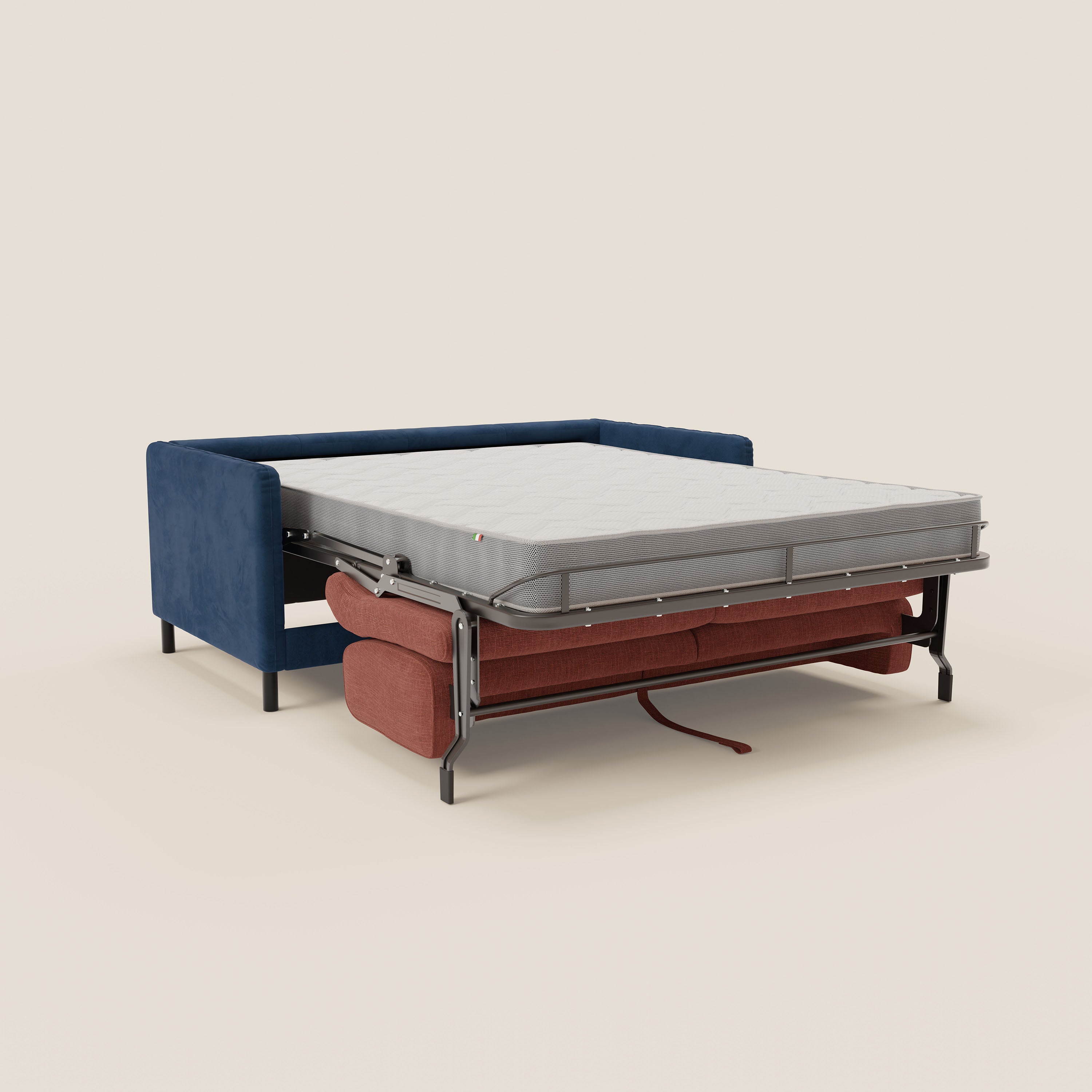 Narciso divano letto desing con materasso H18 cm bicolore con struttura in microfibra smacchiabile e imbottiture in elegante tessuto impermeabile T06 - divani.store