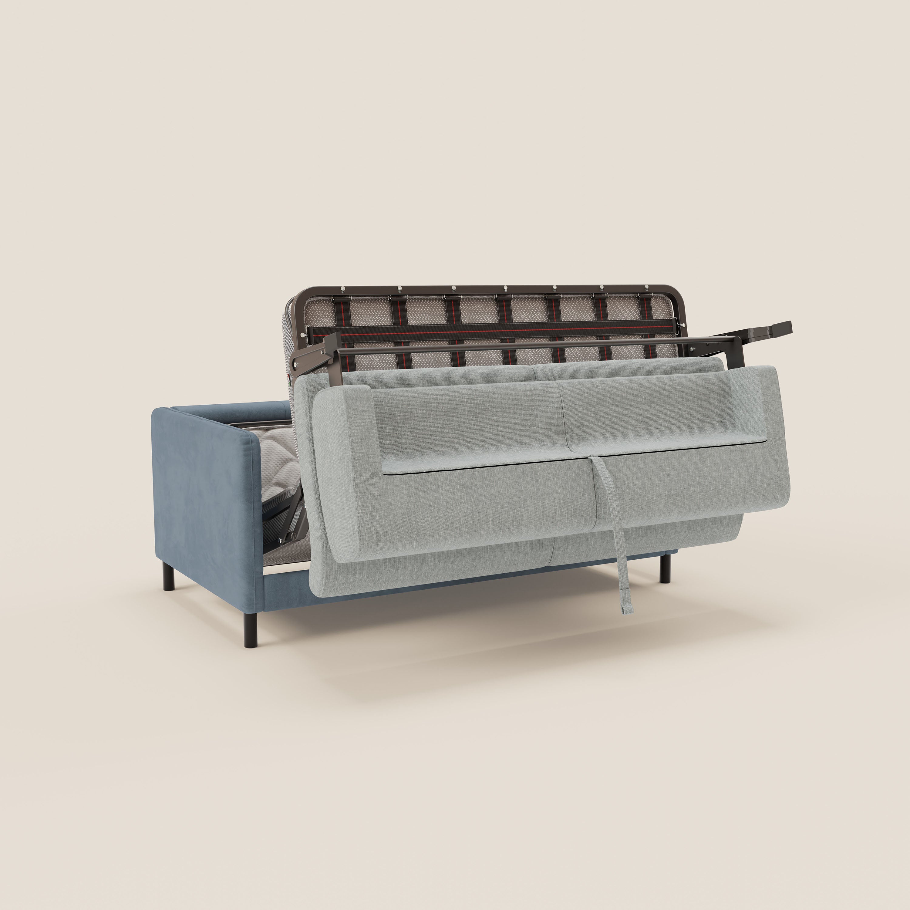 Narciso divano letto desing con materasso H18 cm bicolore con struttura in microfibra smacchiabile e imbottiture in elegante tessuto impermeabile T06 - divani.store