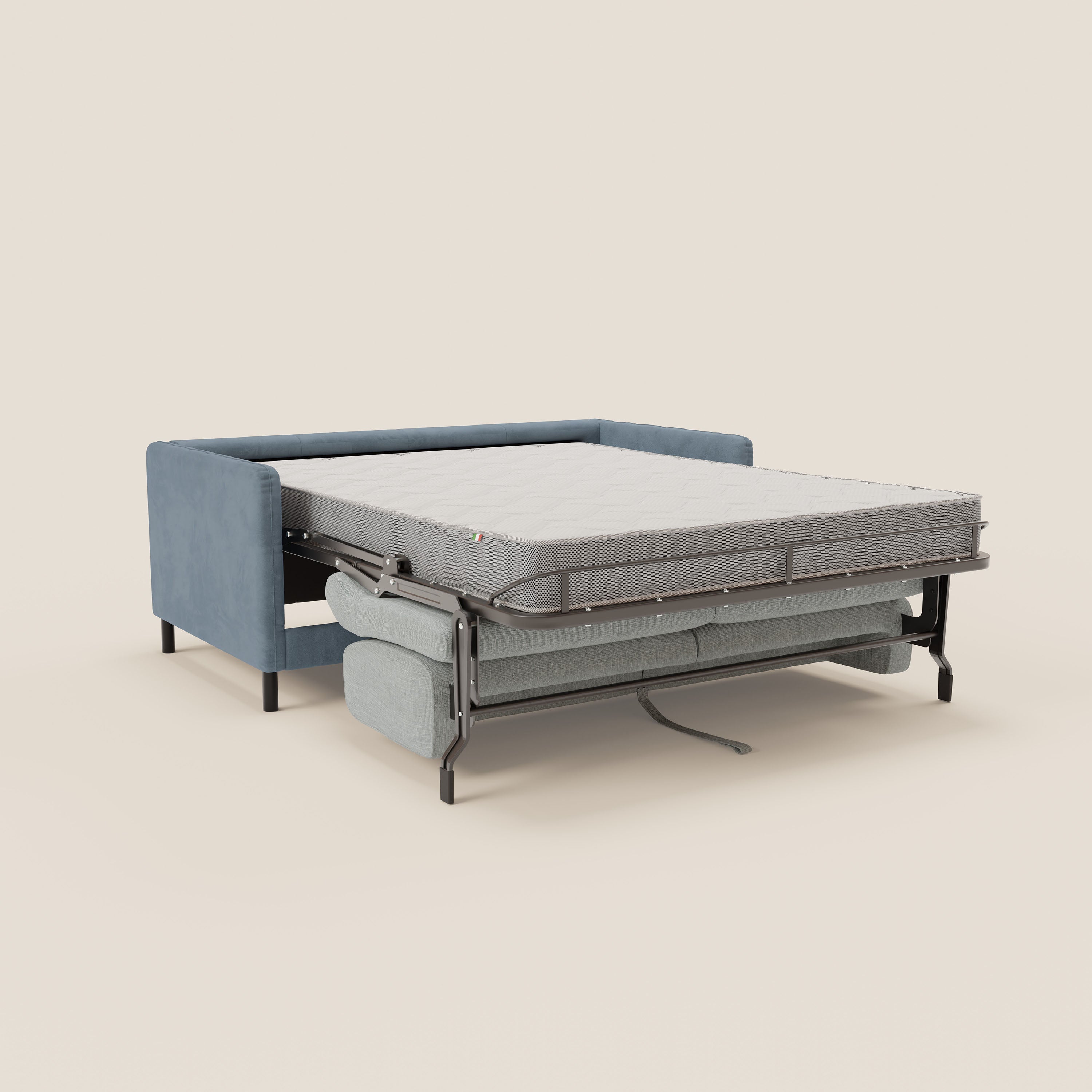 Narciso divano letto desing con materasso H18 cm bicolore con struttura in microfibra smacchiabile e imbottiture in elegante tessuto impermeabile T06 - divani.store