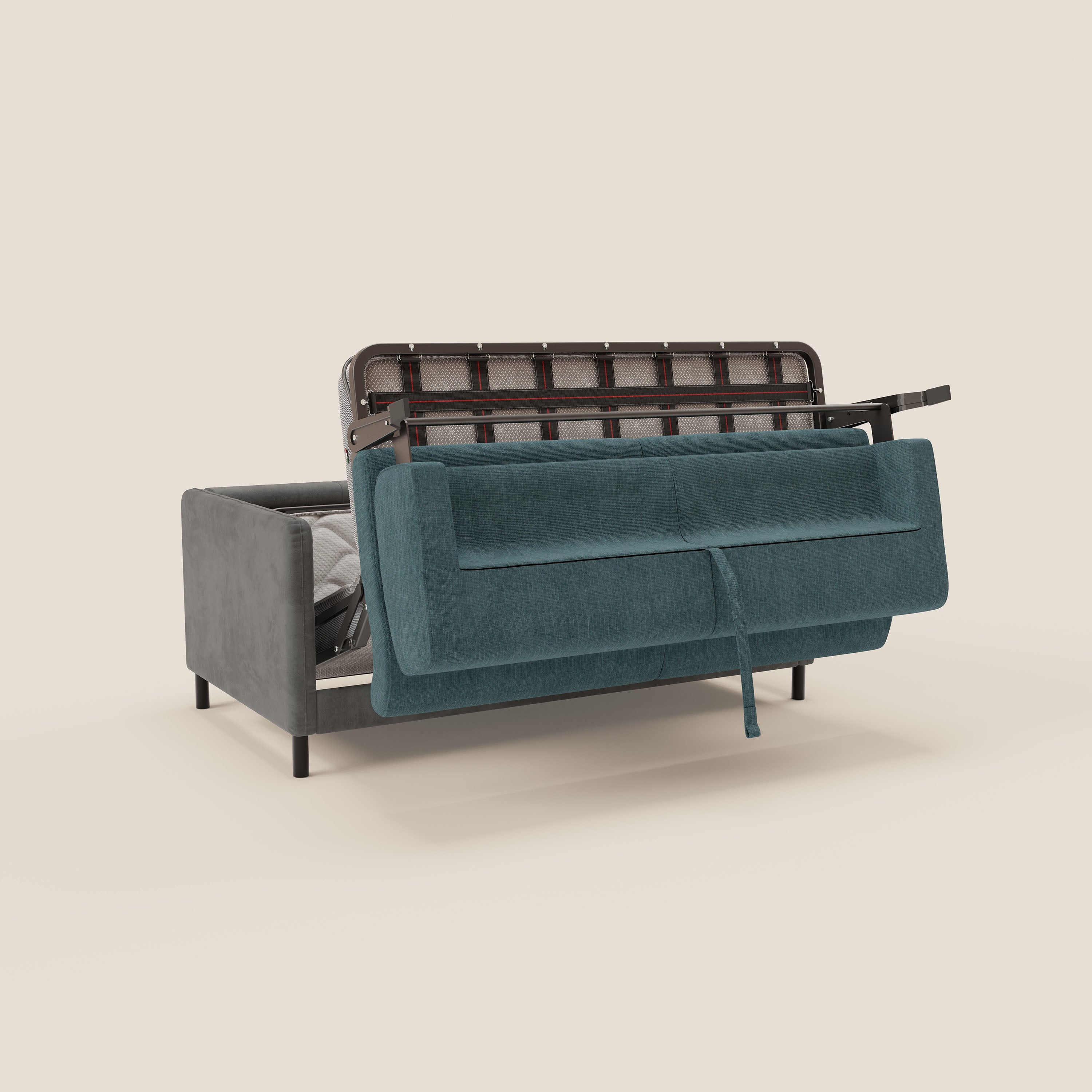 Narciso divano letto desing con materasso H18 cm bicolore con struttura in microfibra smacchiabile e imbottiture in elegante tessuto impermeabile T06 - divani.store