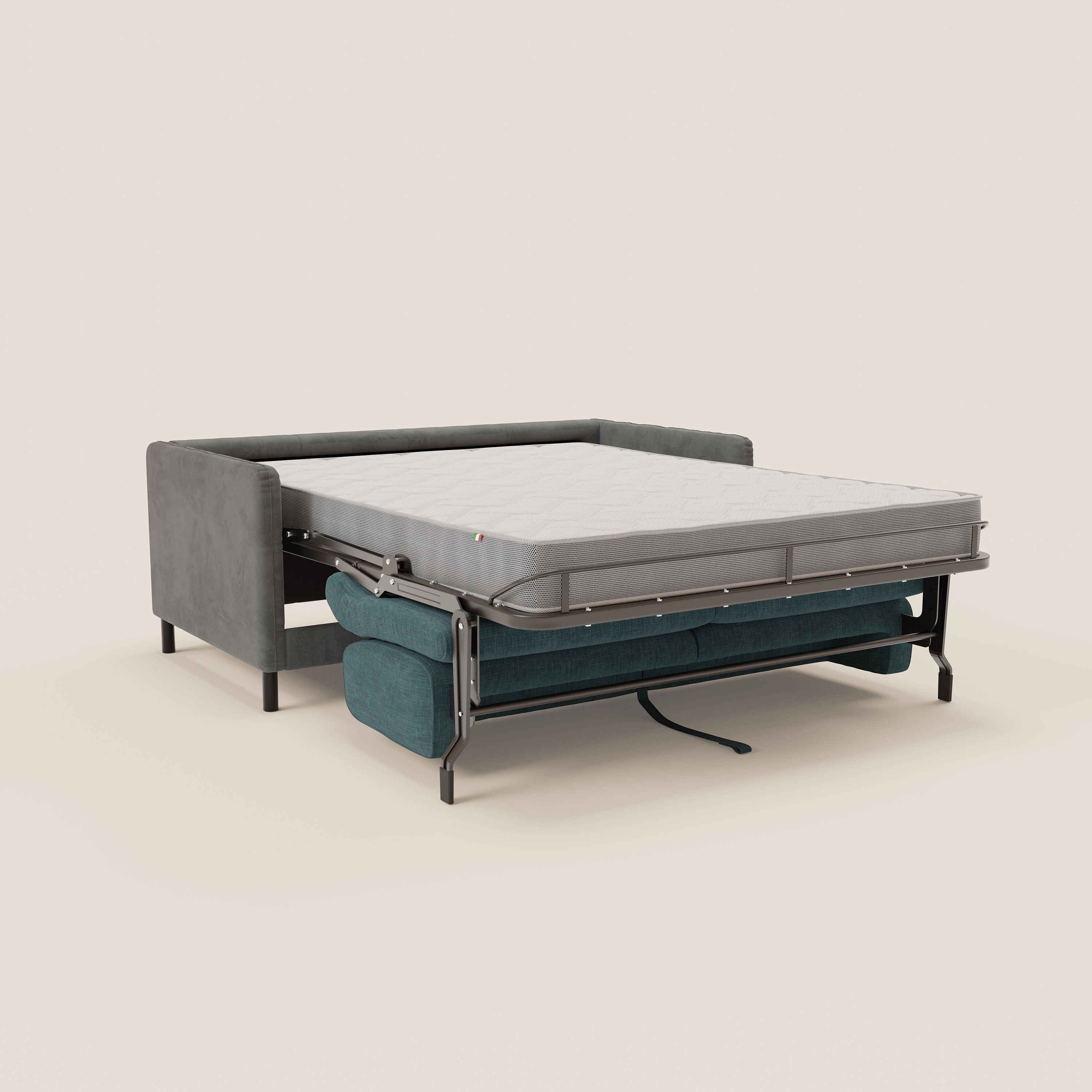 Narciso divano letto desing con materasso H18 cm bicolore con struttura in microfibra smacchiabile e imbottiture in elegante tessuto impermeabile T06 - divani.store