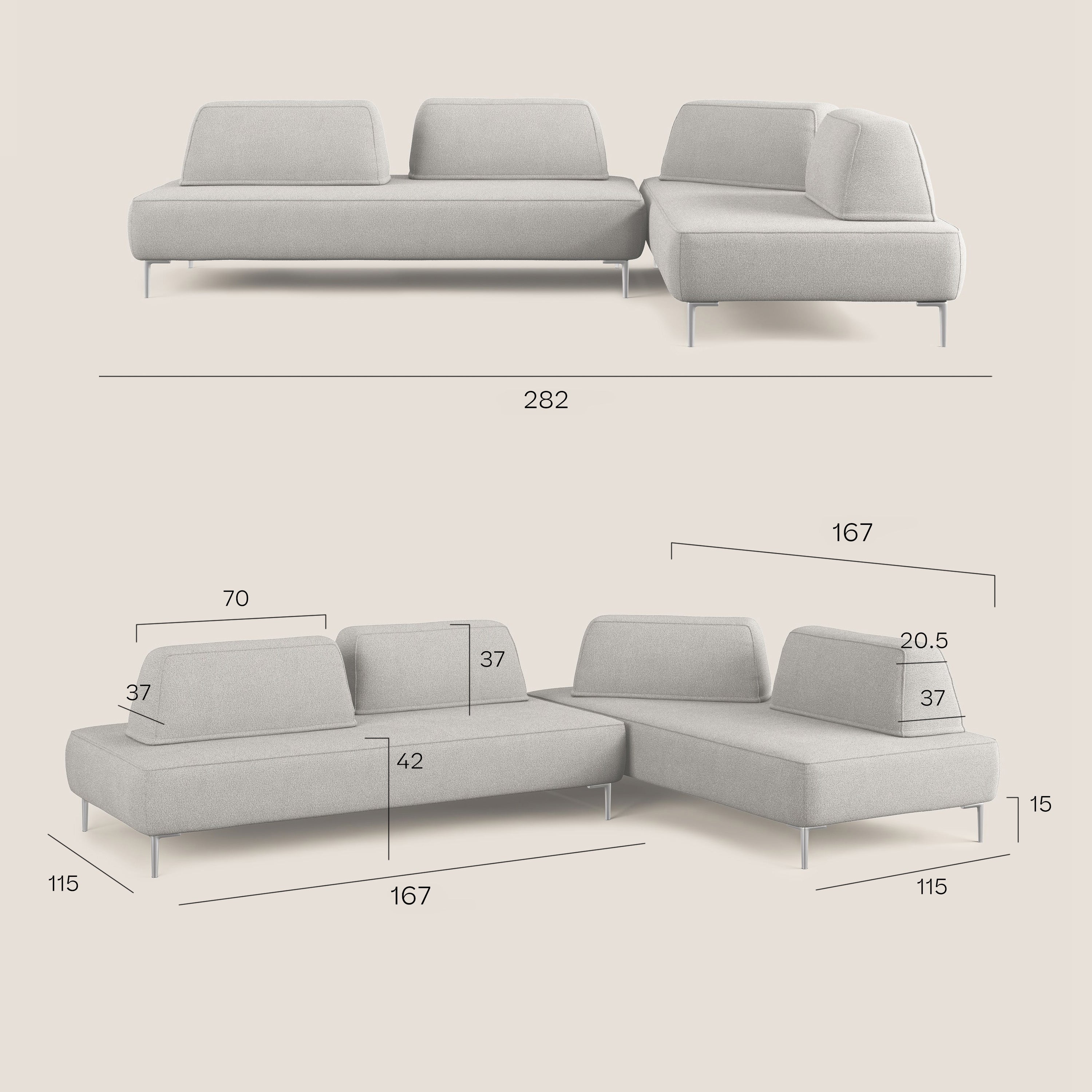 Newton divano angolare modulare con schienali movibili T07 azzurro - divani.store