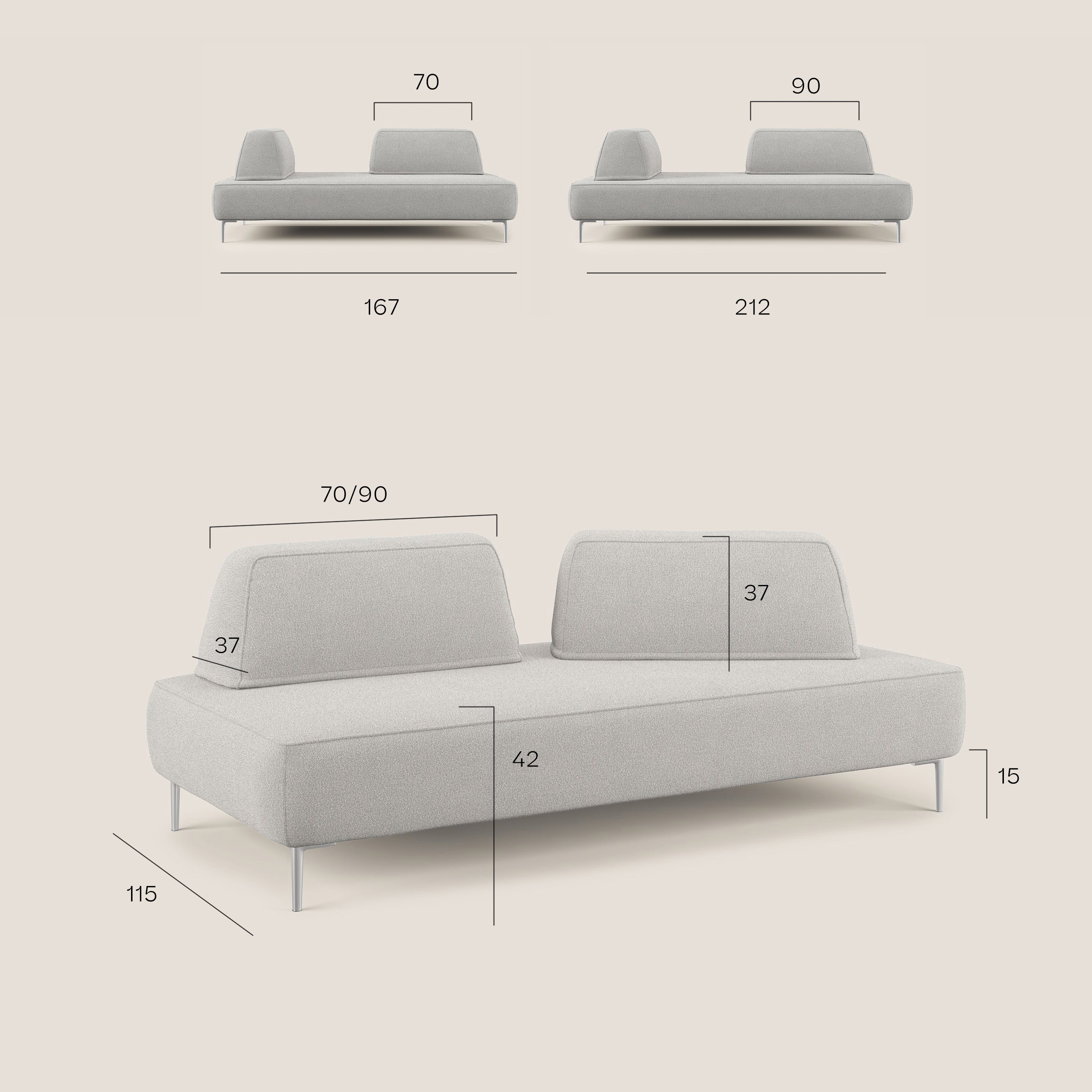 Newton divano modulare con schienali movibili T07 grigio - divani.store