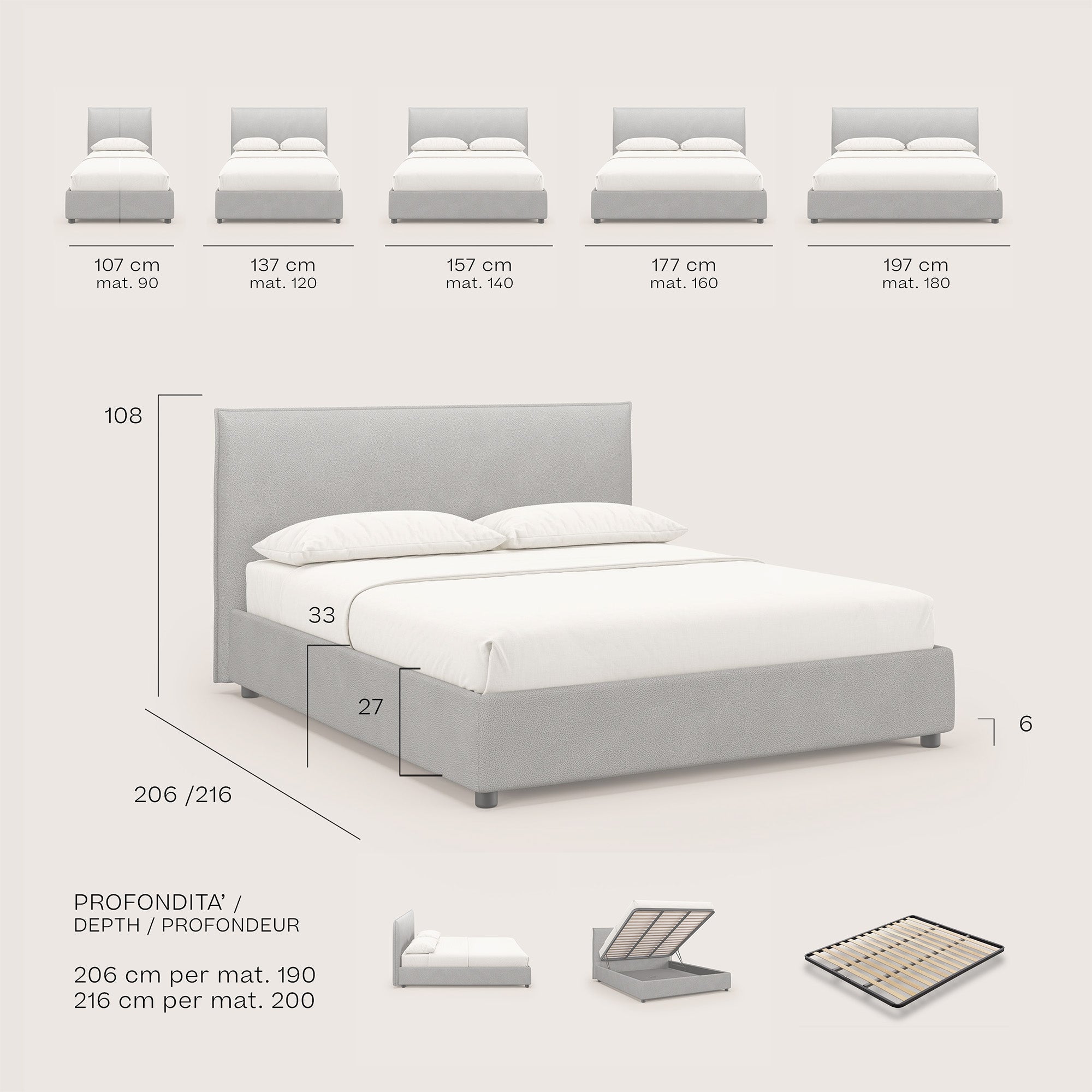 Nina letto contenitore dal design minimal in microfibra effetto pelle smacchiabile T15 marrone - divani.store