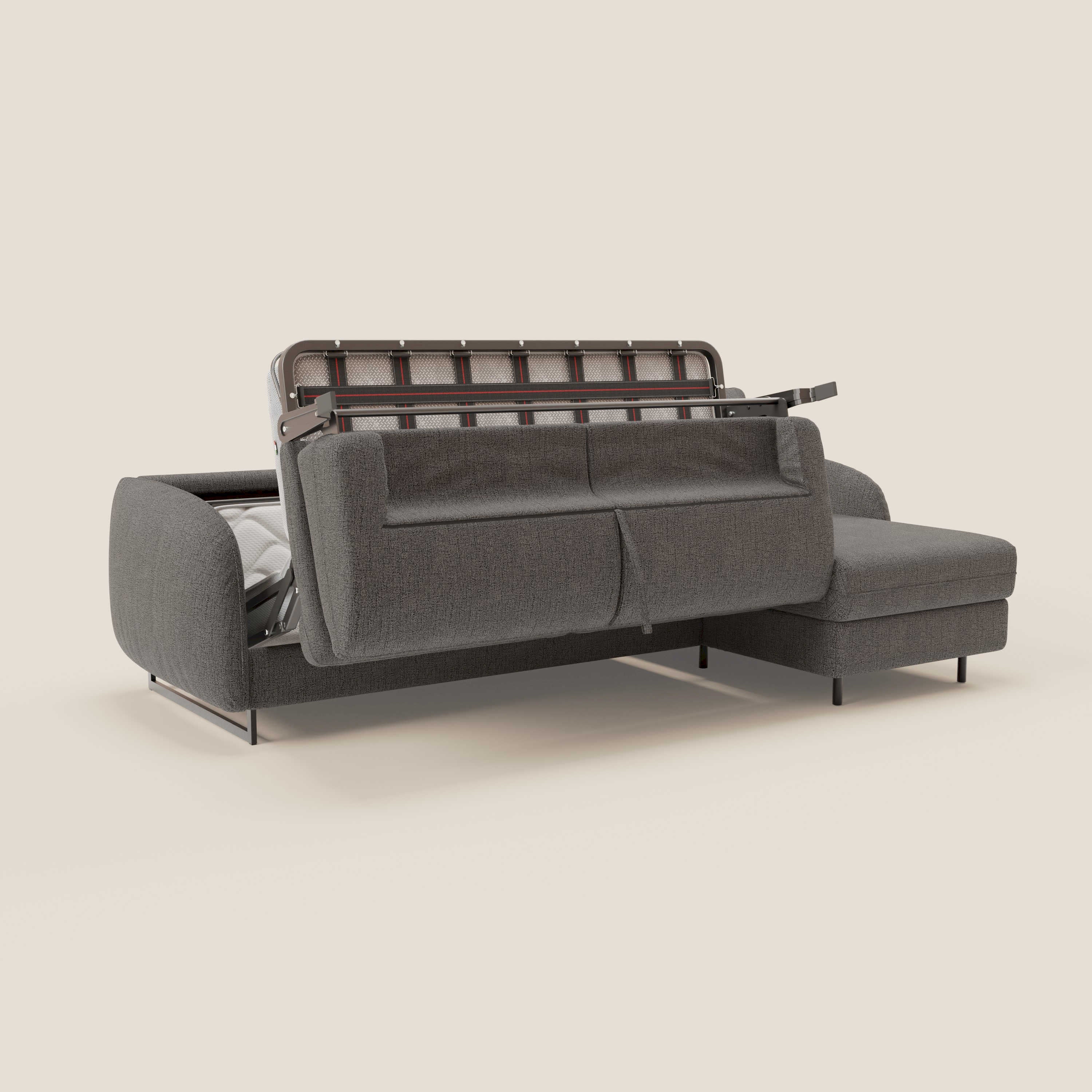 Ninfea Divano Letto Angolare con Penisola Contenitore e Materasso H18 cm - piedini in metallo e Tessuto impermeabile T03 - divani.store