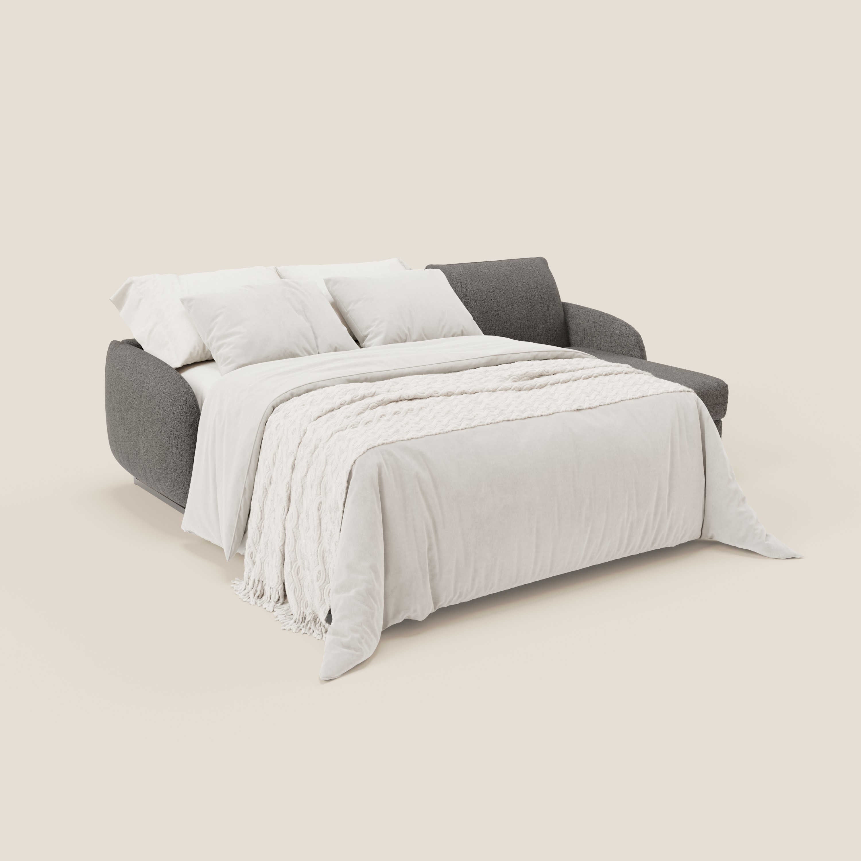 Ninfea Divano Letto Angolare con Penisola Contenitore e Materasso H18 cm - piedini in metallo e Tessuto impermeabile T03 - divani.store