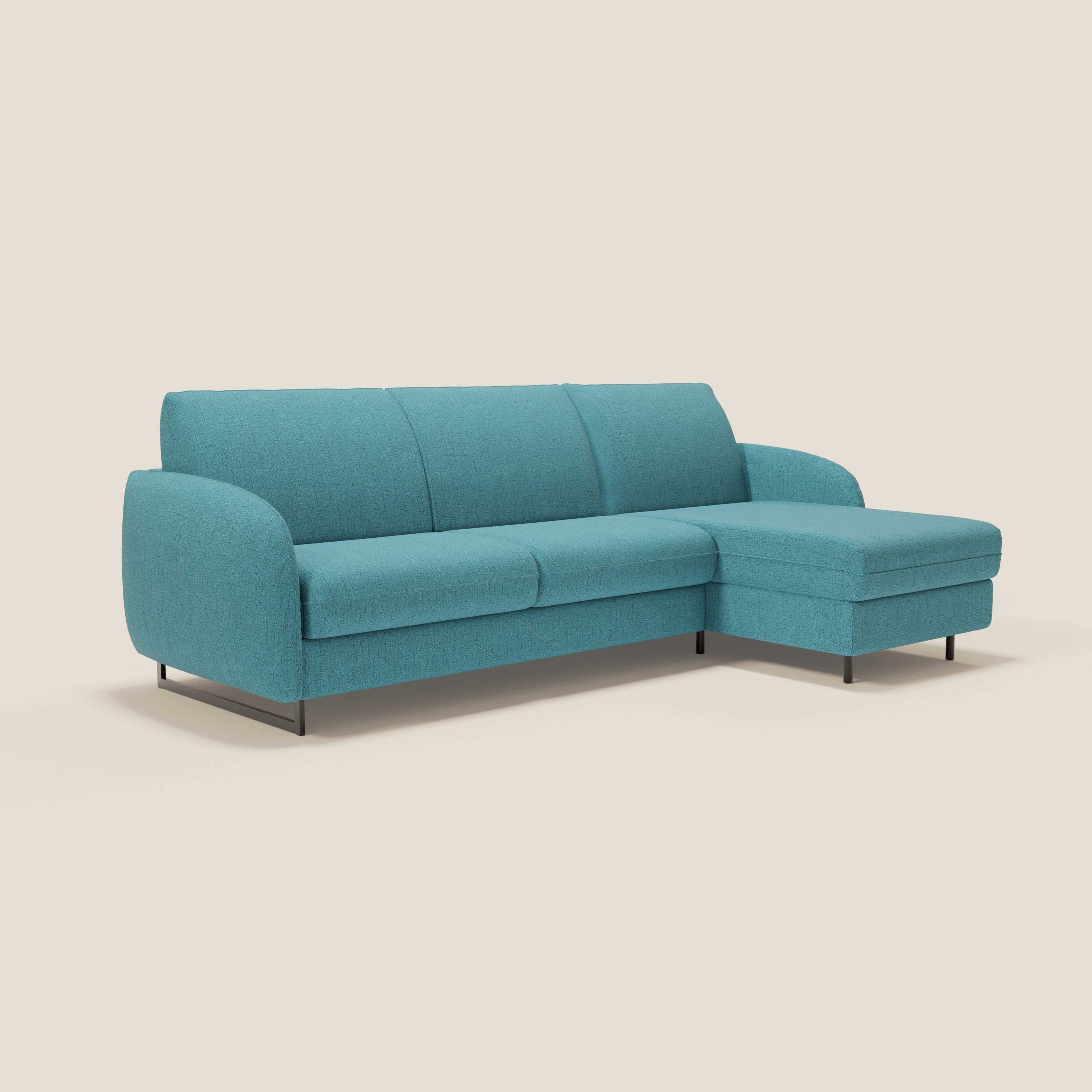 Ninfea Divano Letto Angolare con Penisola Contenitore e Materasso H18 cm - piedini in metallo e Tessuto impermeabile T03 - divani.store