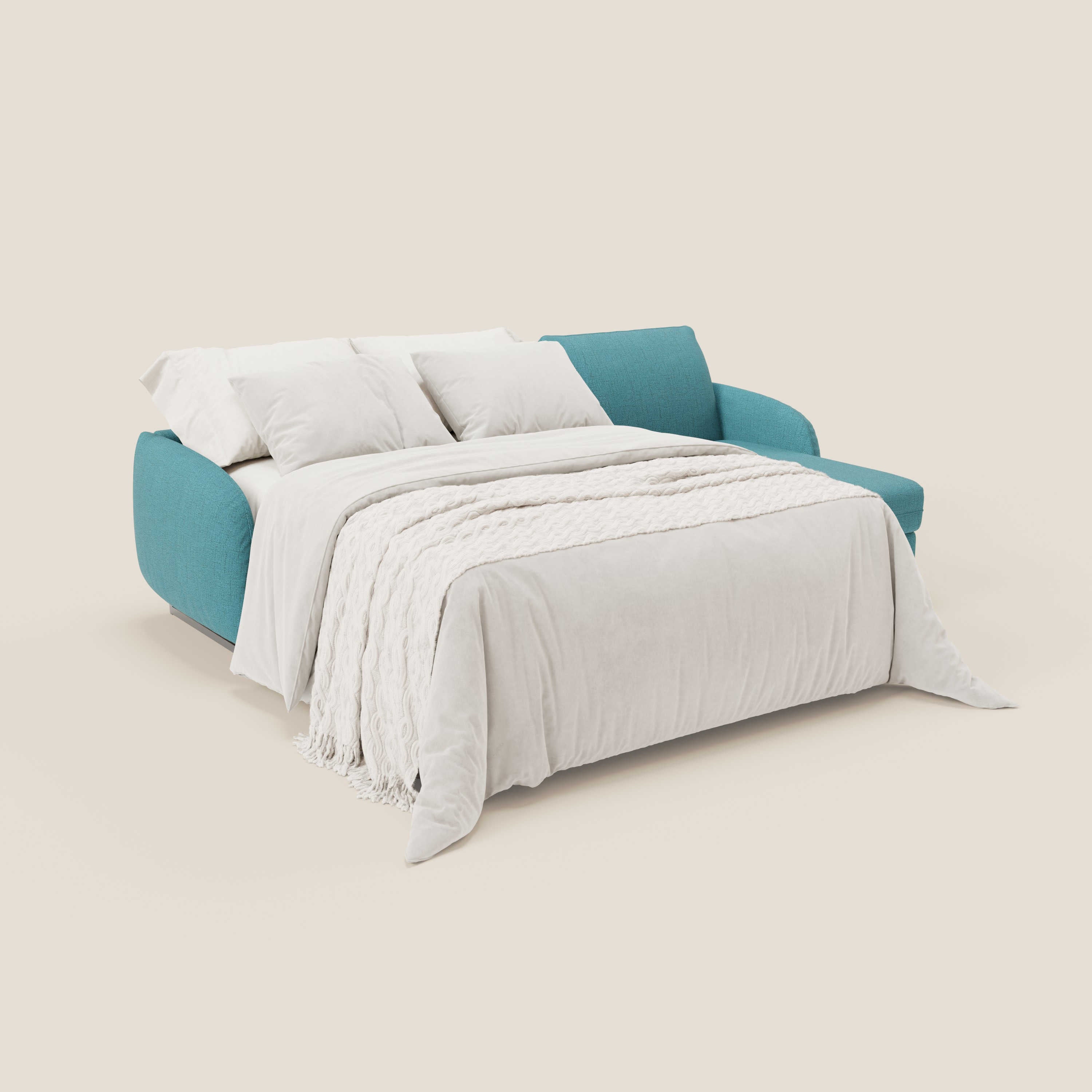 Ninfea Divano Letto Angolare con Penisola Contenitore e Materasso H18 cm - piedini in metallo e Tessuto impermeabile T03 - divani.store