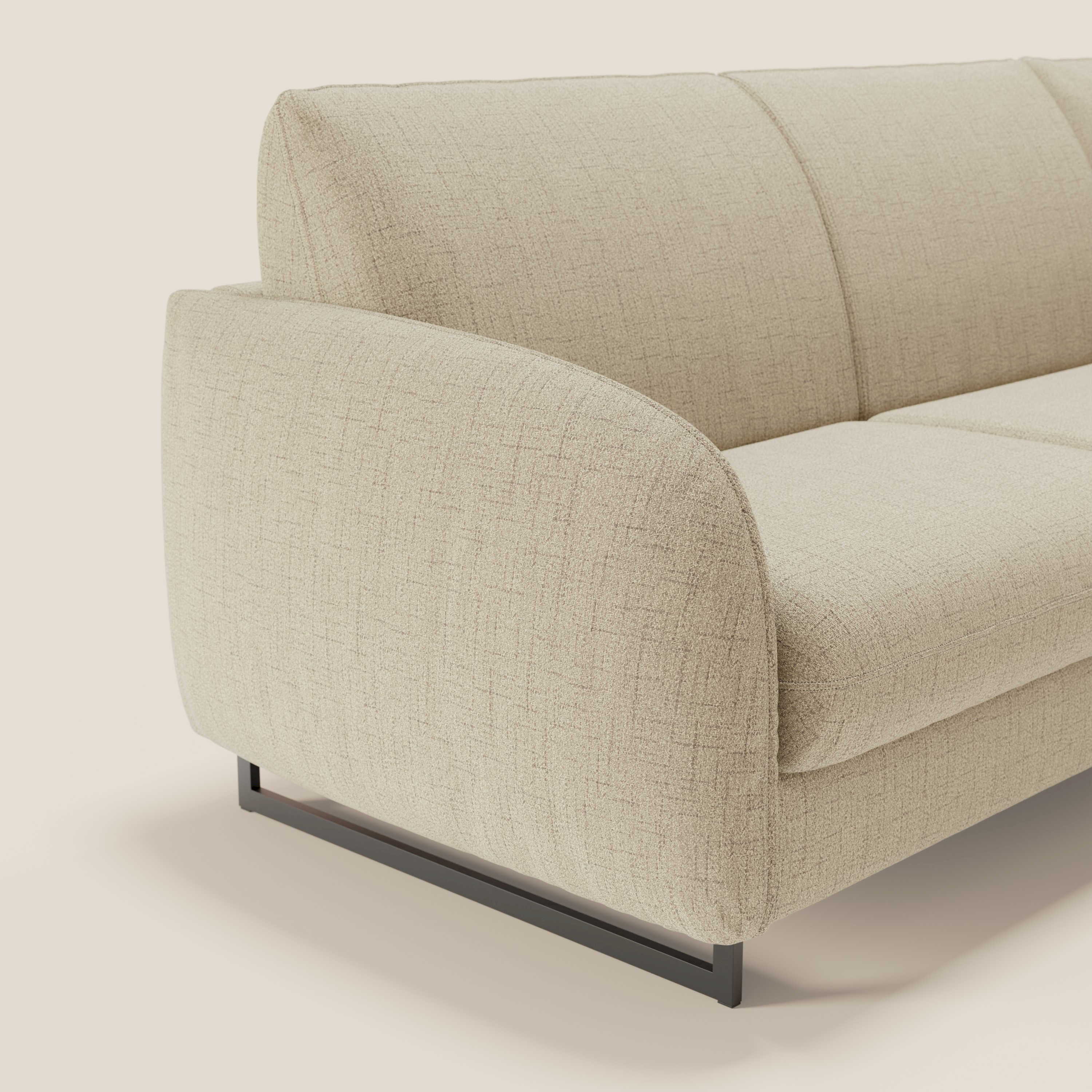 Ninfea Divano Letto Angolare con Penisola Contenitore e Materasso H18 cm - piedini in metallo e Tessuto impermeabile T03 - divani.store