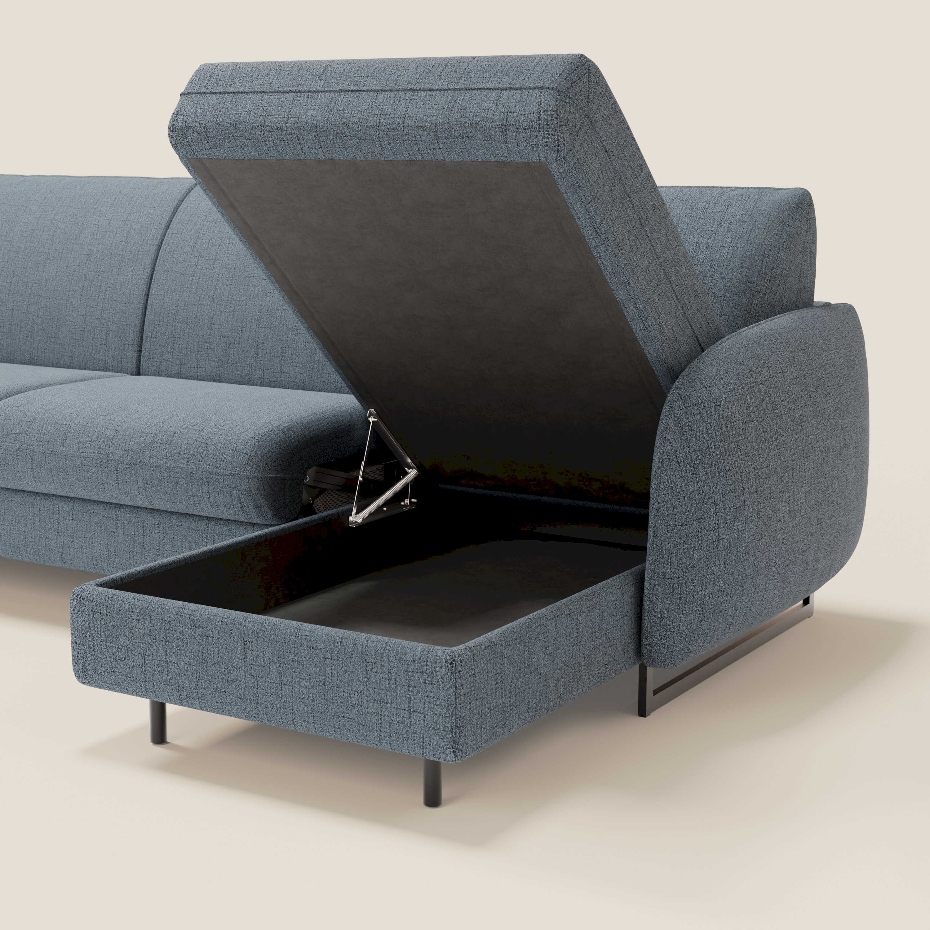 Ninfea Divano Letto Angolare con Penisola Contenitore e Materasso H18 cm - piedini in metallo e Tessuto impermeabile T03 - divani.store