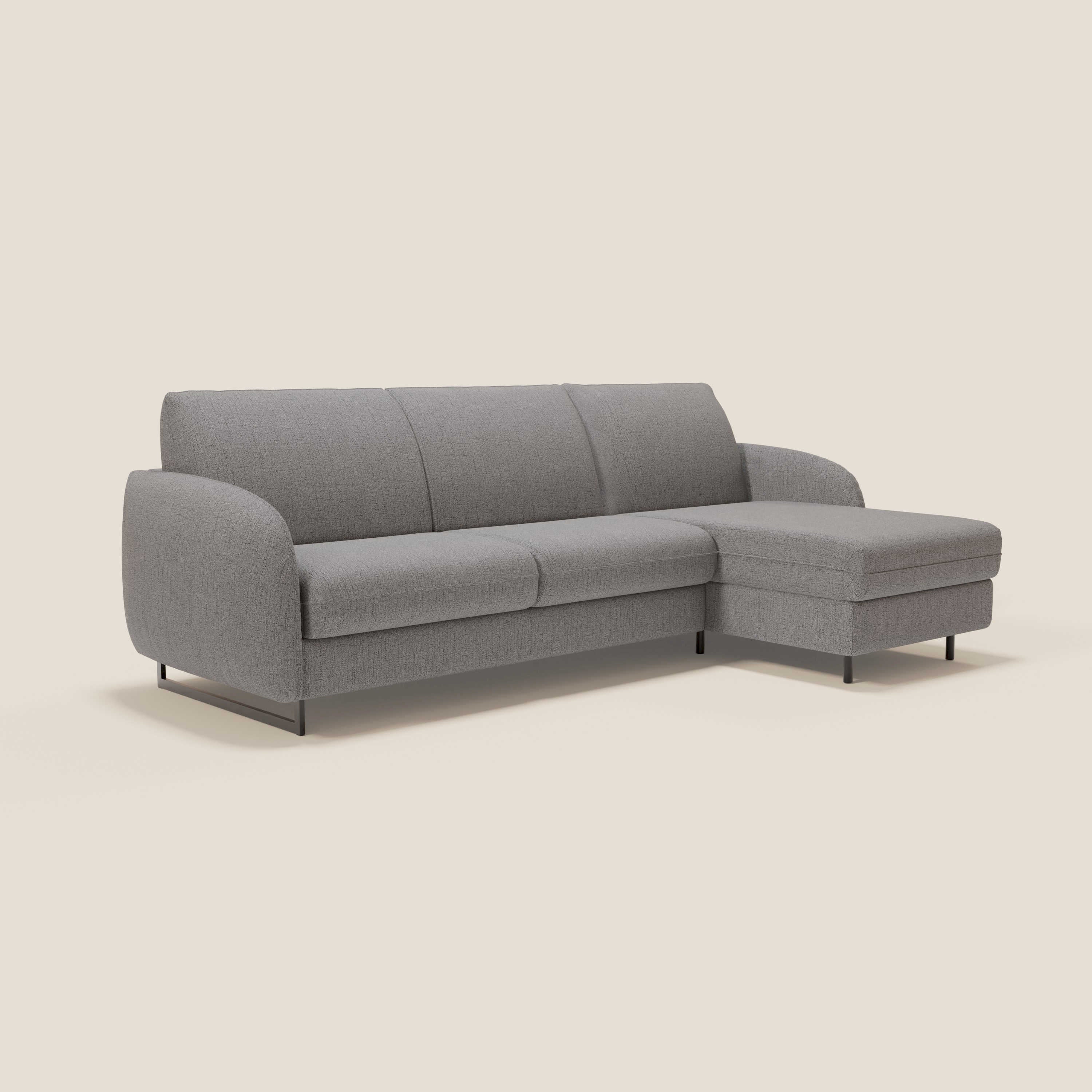 Ninfea Divano Letto Angolare con Penisola Contenitore e Materasso H18 cm - piedini in metallo e Tessuto impermeabile T03 - divani.store